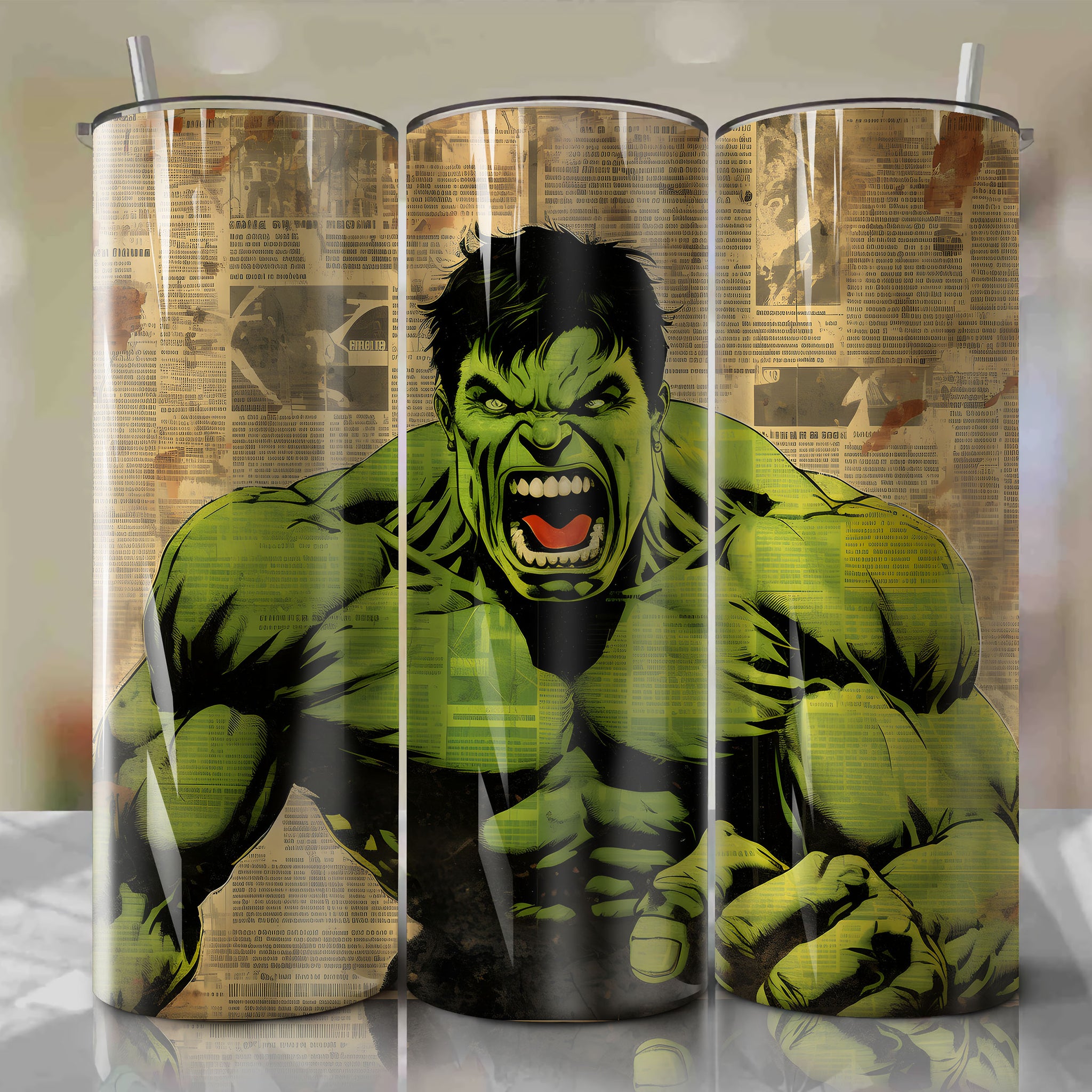 Hulk cartoon | Newspaper | Wrap PNG Skinny Tumbler 20oz | Sublimation | Digital Download