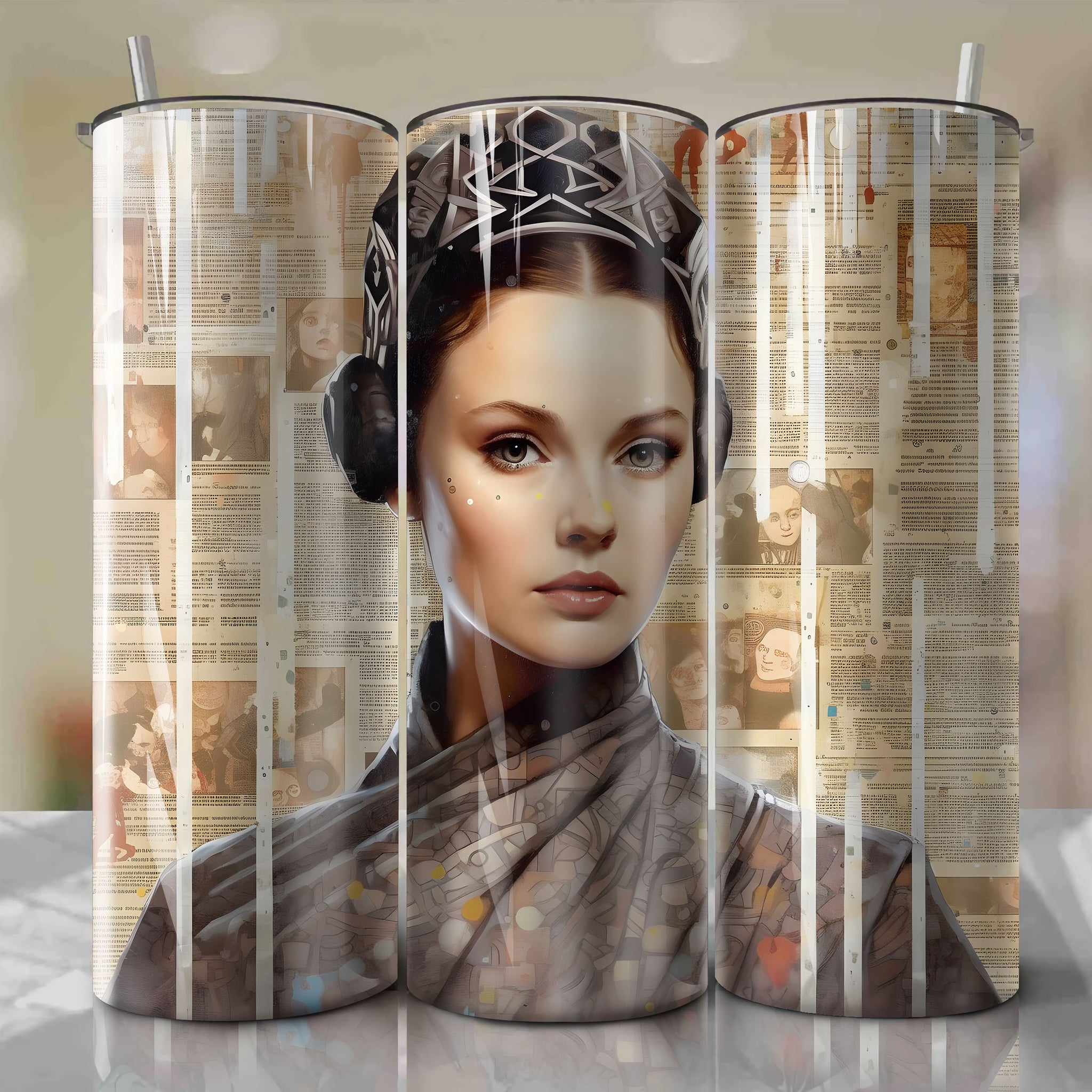 Padm Amidala cartoon | Newspaper | Wrap PNG Skinny Tumbler 20oz | Sublimation | Digital Download