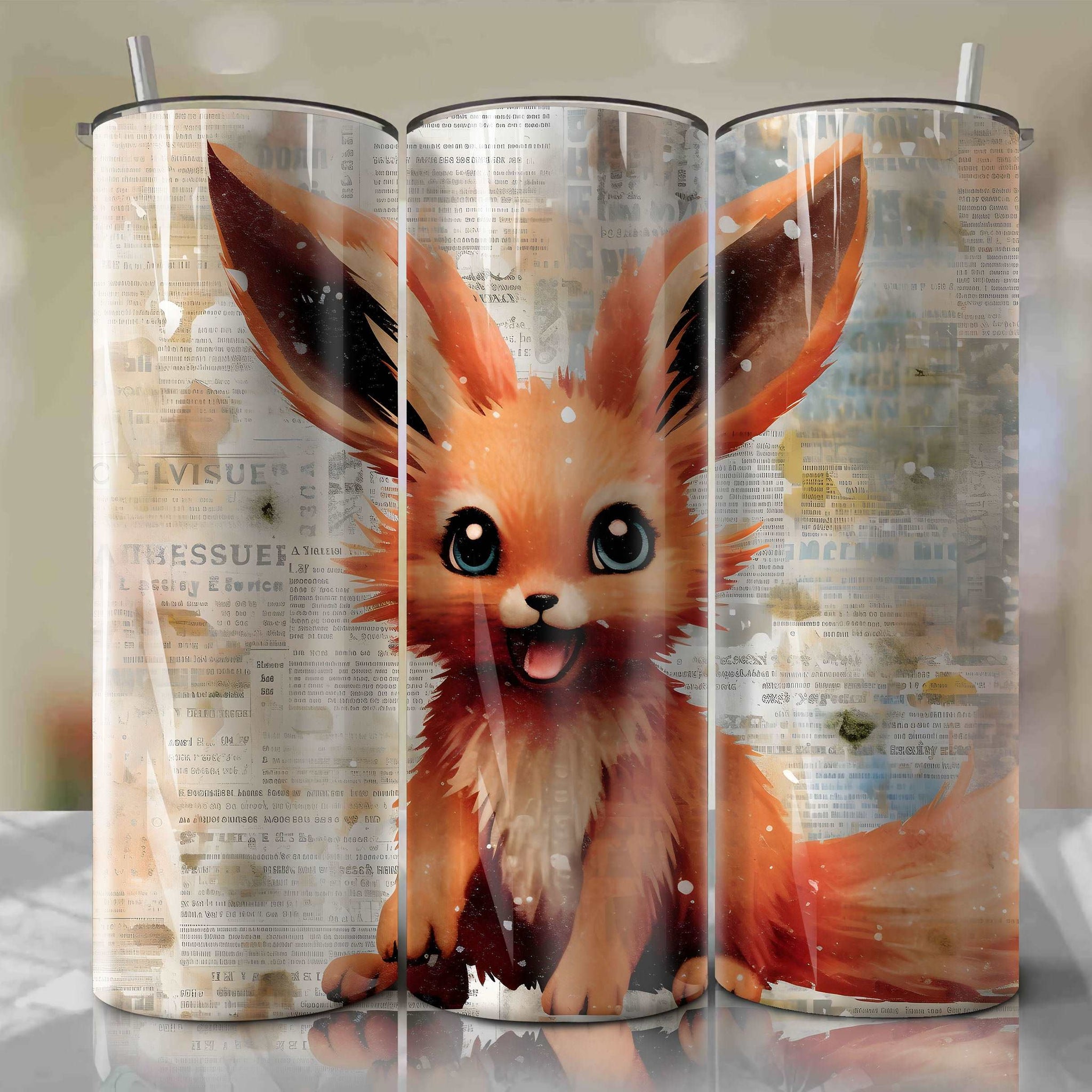 Eevee cartoon | Newspaper | Wrap PNG Skinny Tumbler 20oz | Sublimation | Digital Download