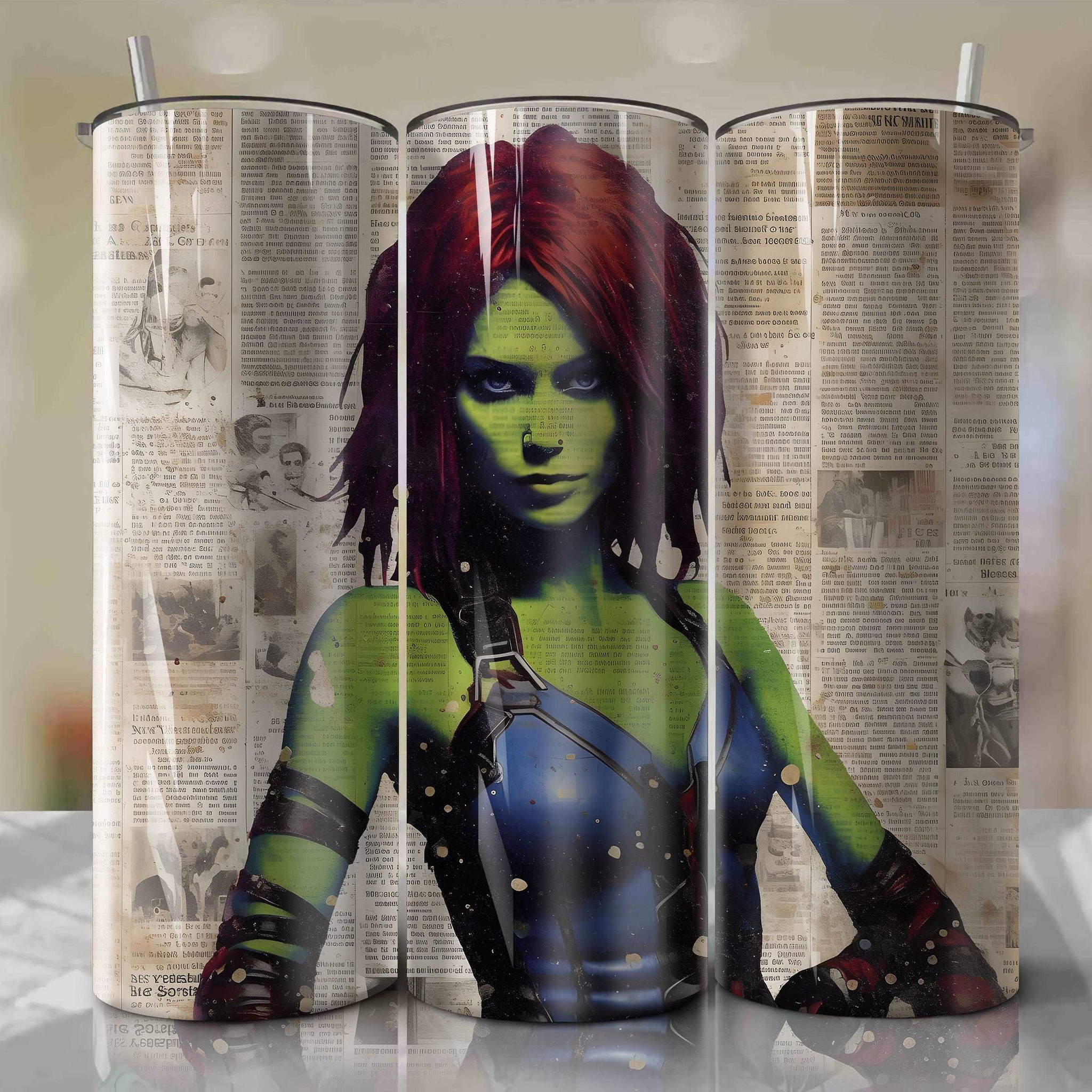 Gamora cartoon | Newspaper | Wrap PNG Skinny Tumbler 20oz | Sublimation | Digital Download