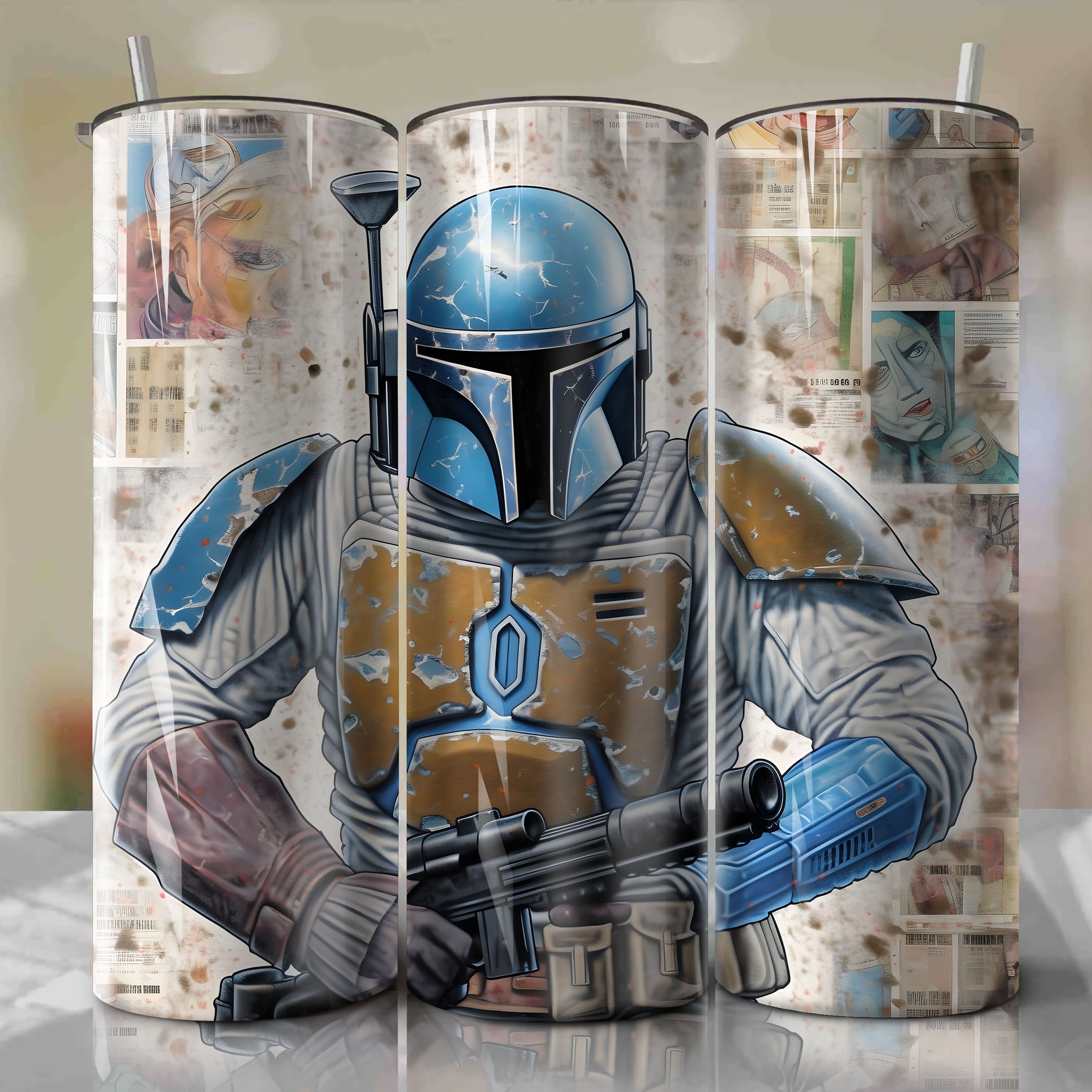 Jango Fett cartoon | Newspaper | Wrap PNG Skinny Tumbler 20oz | Sublimation | Digital Download