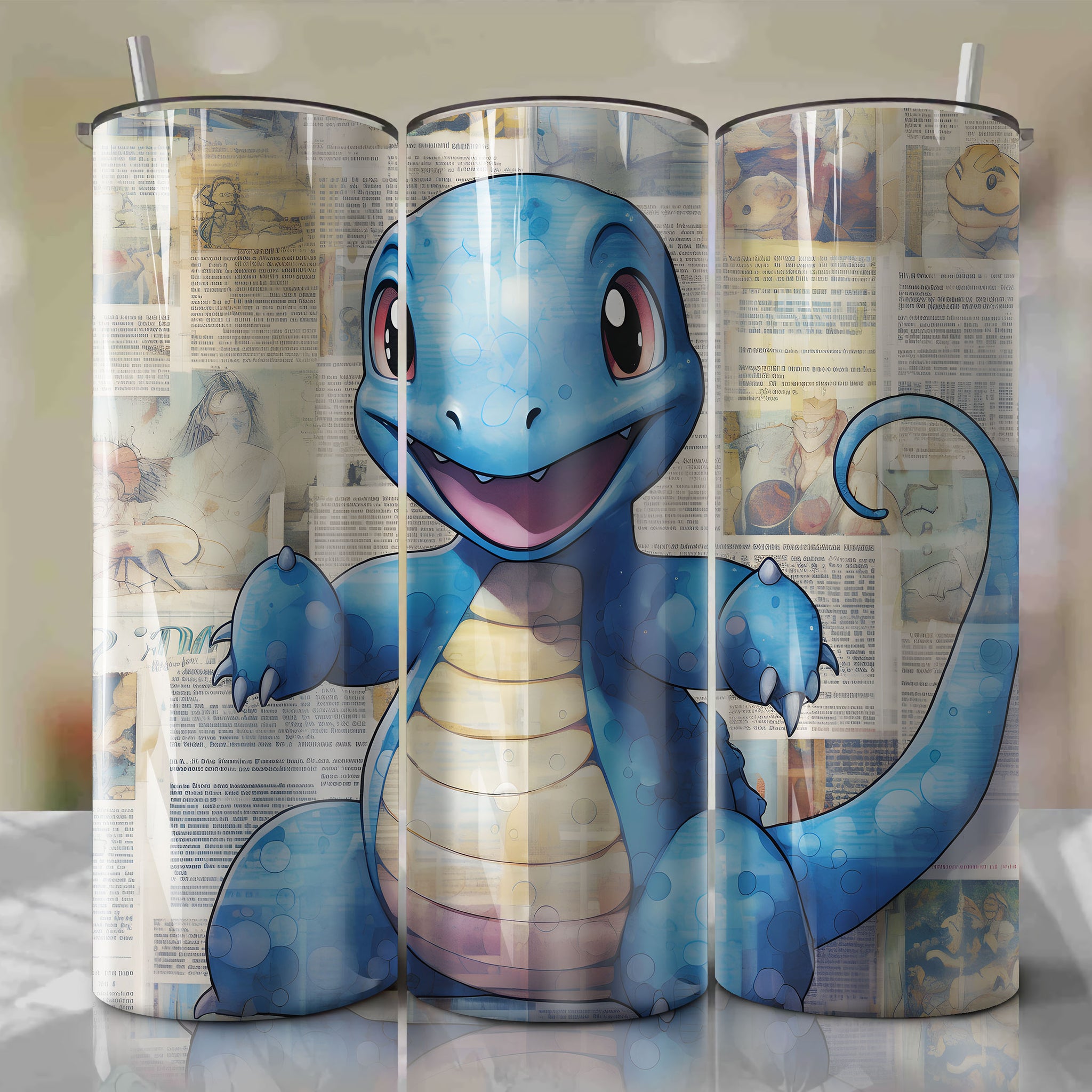 Lapras cartoon | Newspaper | Wrap PNG Skinny Tumbler 20oz | Sublimation | Digital Download