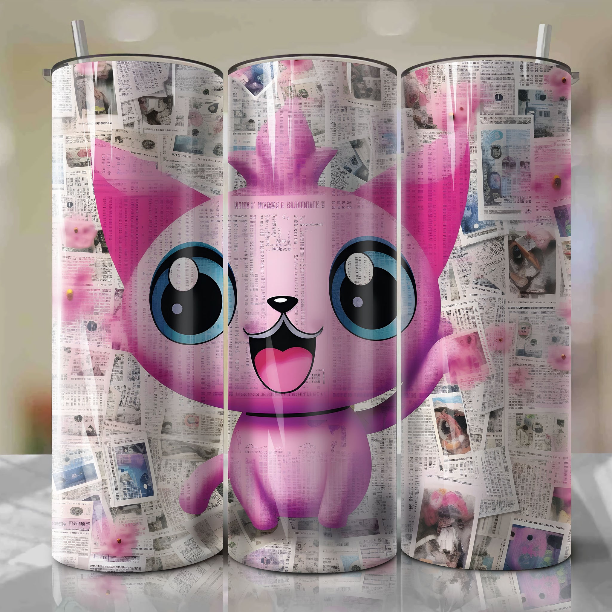 Jigglypuff cartoon | Newspaper | Wrap PNG Skinny Tumbler 20oz | Sublimation | Digital Download