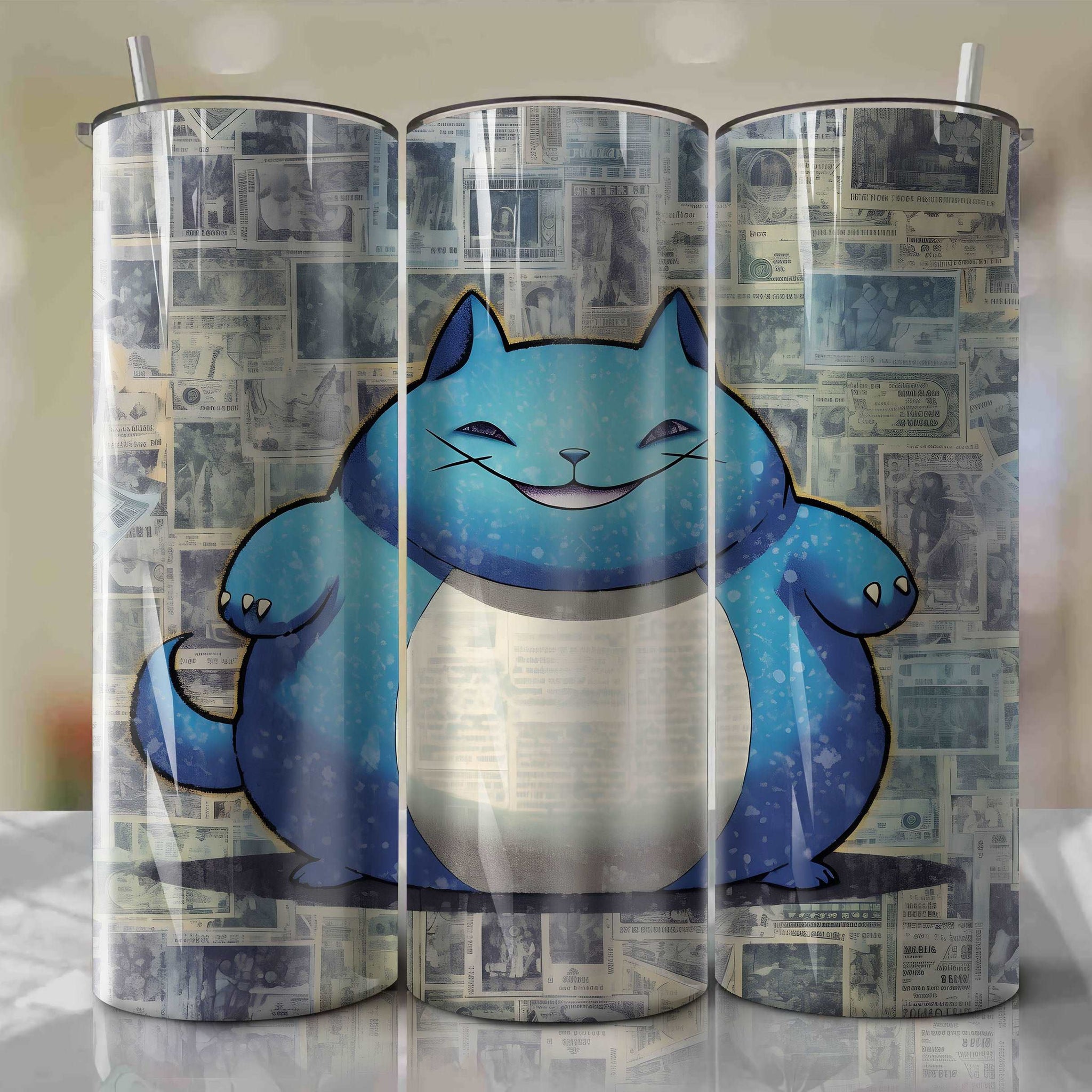 Snorlax cartoon | Newspaper | Wrap PNG Skinny Tumbler 20oz | Sublimation | Digital Download