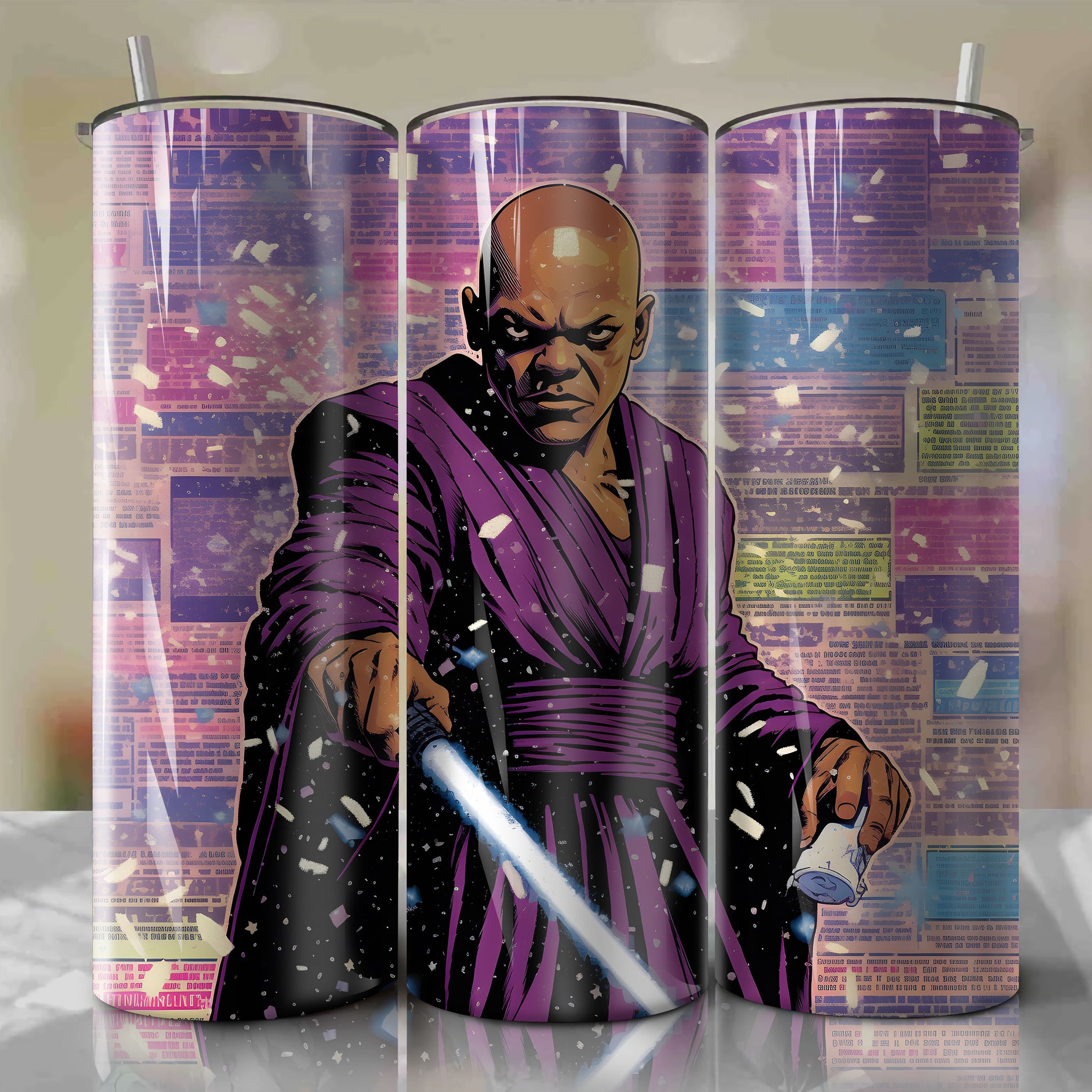 Mace Windu cartoon | Newspaper | Wrap PNG Skinny Tumbler 20oz | Sublimation | Digital Download