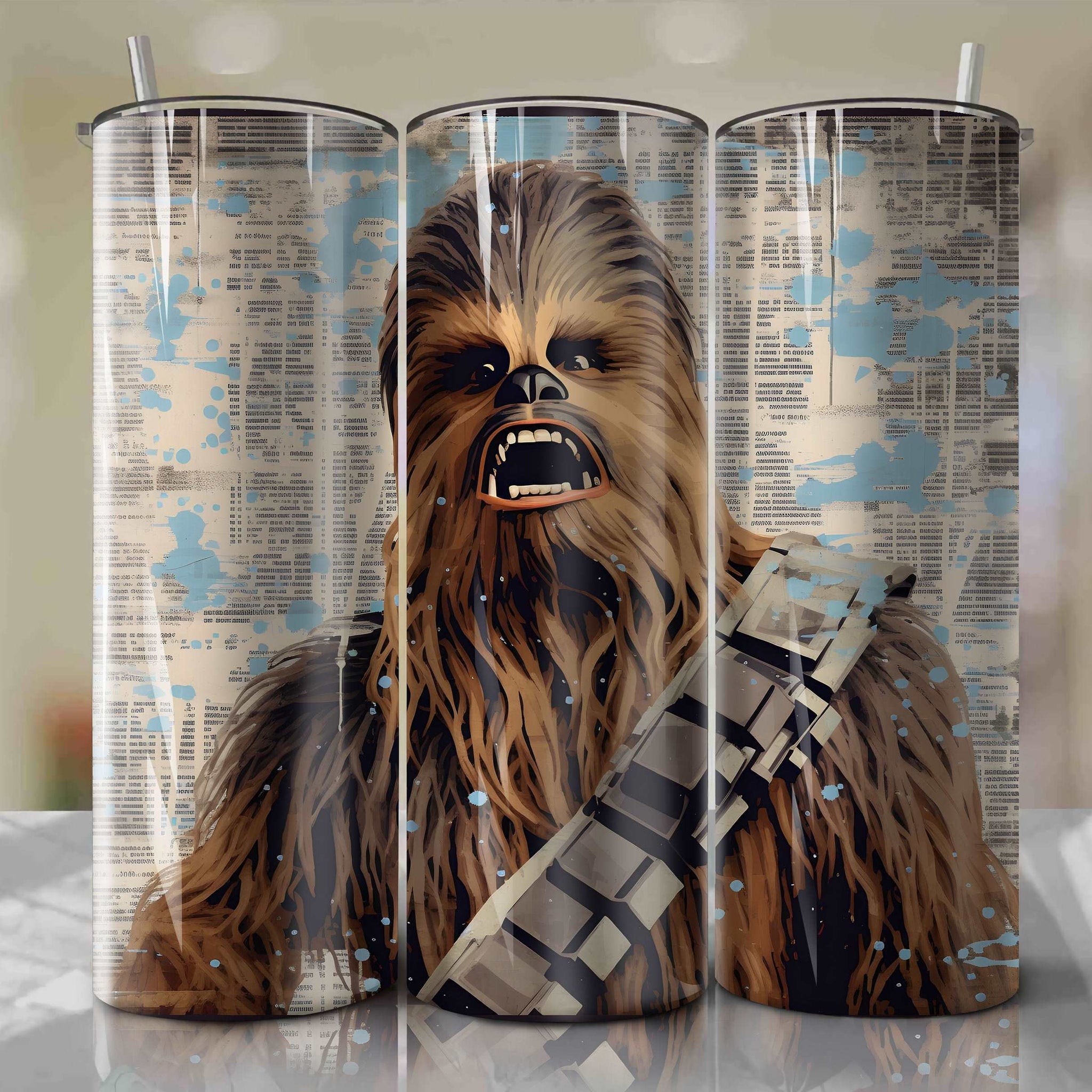 Chewbacca cartoon | Newspaper | Wrap PNG Skinny Tumbler 20oz | Sublimation | Digital Download