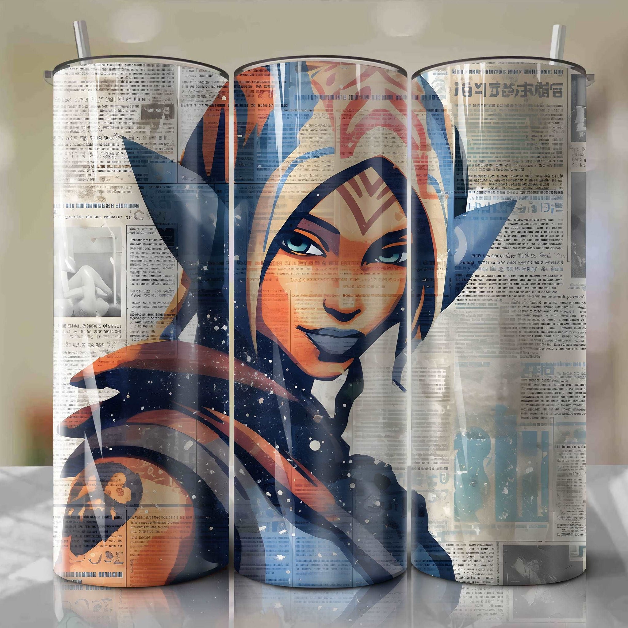 Ahsoka Tano cartoon | Newspaper | Wrap PNG Skinny Tumbler 20oz | Sublimation | Digital Download