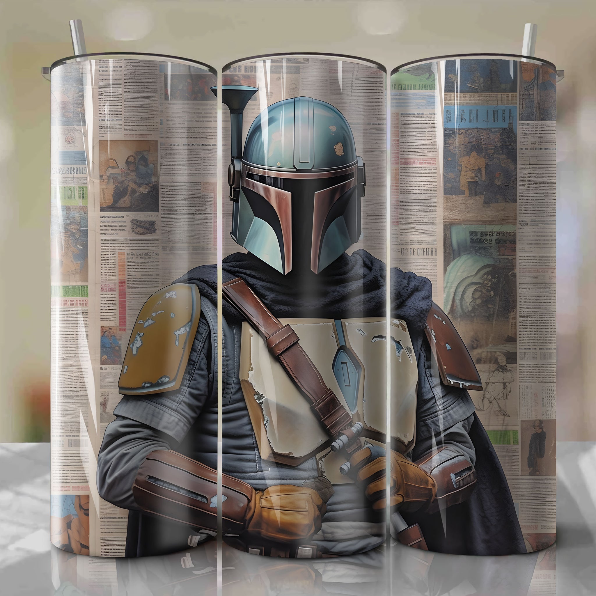 The Mandalorian Din Djarin cartoon | Newspaper | Wrap PNG Skinny Tumbler 20oz | Sublimation | Digital Download