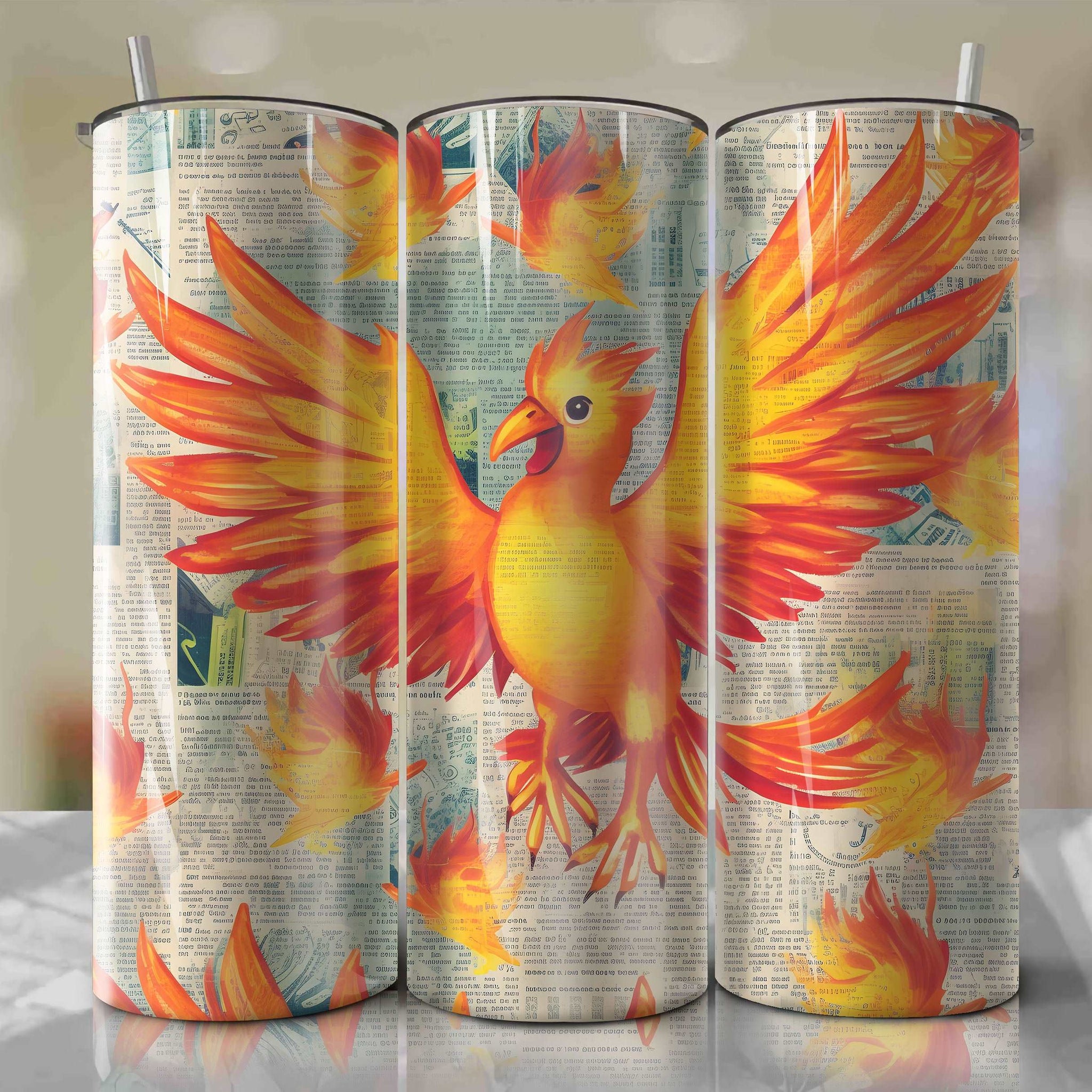 Moltres cartoon | Newspaper | Wrap PNG Skinny Tumbler 20oz | Sublimation | Digital Download