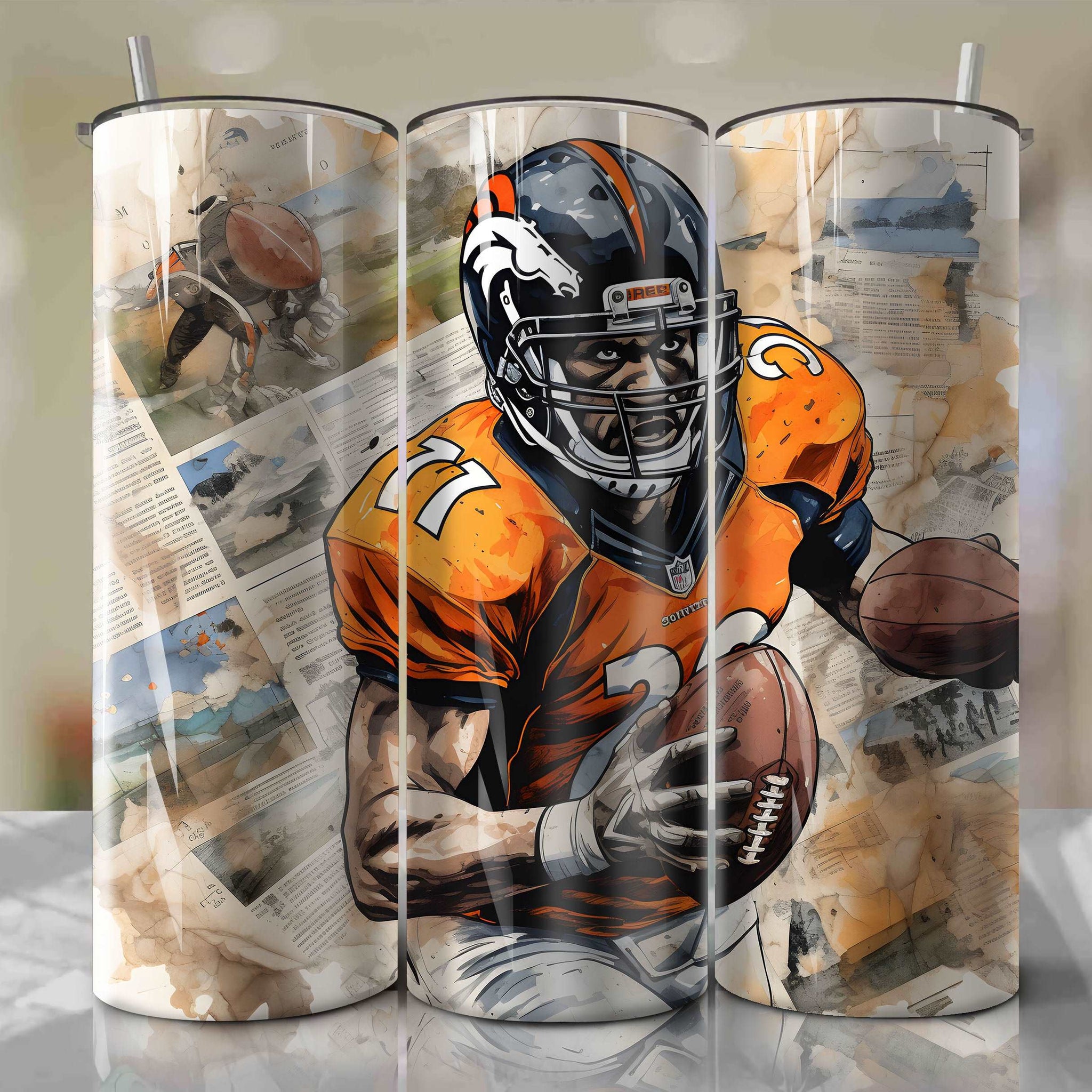 Denver Broncos Football | Newspaper | Wrap PNG Skinny Tumbler 20oz | Sublimation | Digital Download