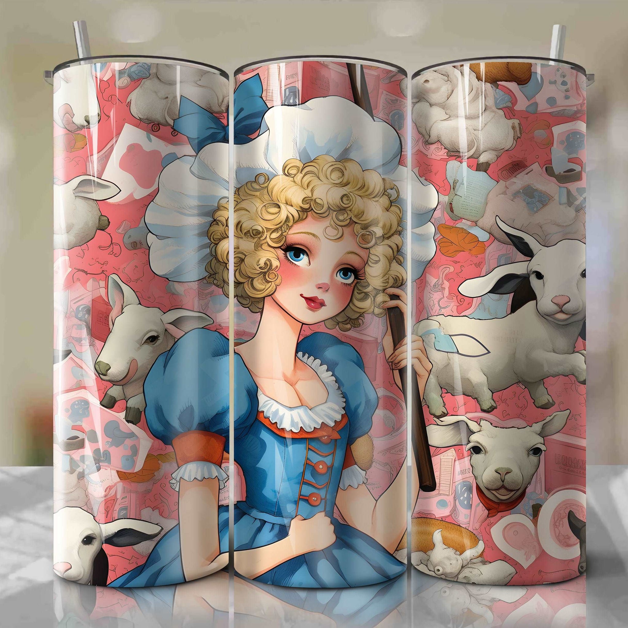 Bo Peep cartoon | Newspaper | Wrap PNG Skinny Tumbler 20oz | Sublimation | Digital Download