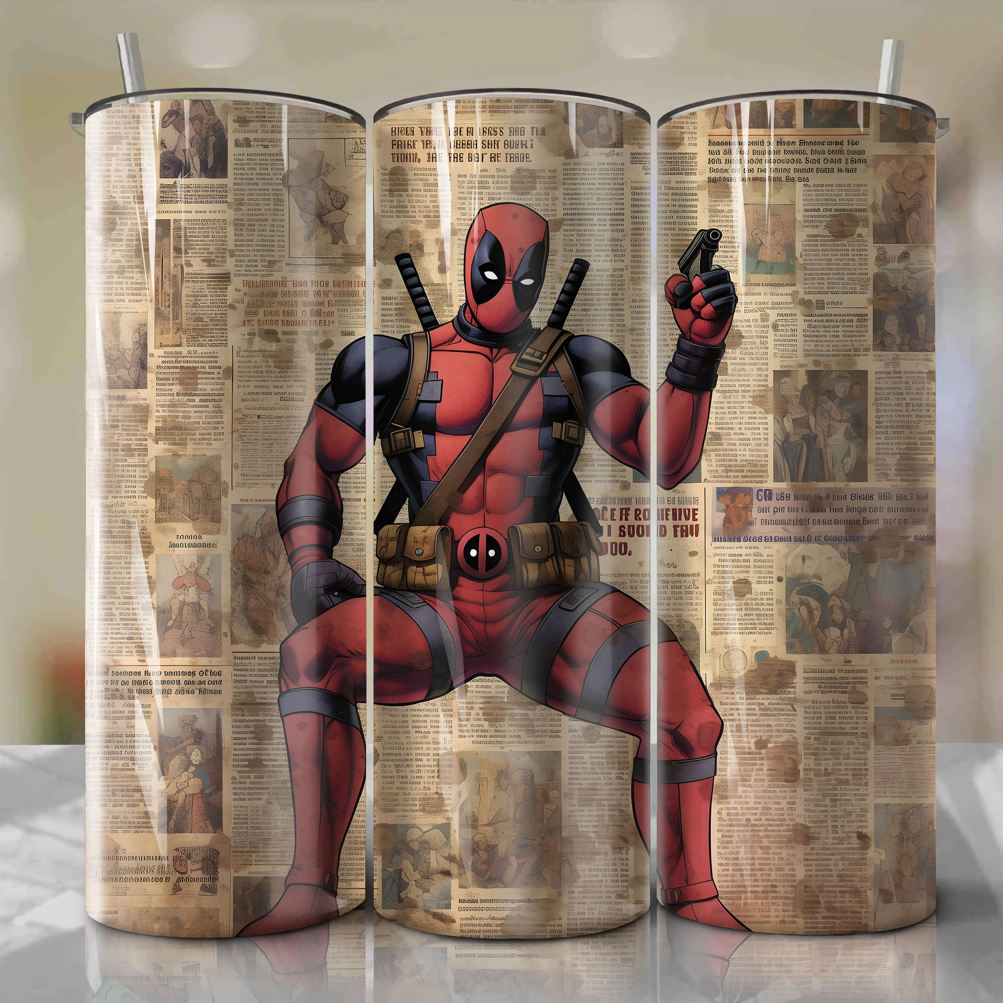 Deadpool cartoon | Newspaper | Wrap PNG Skinny Tumbler 20oz | Sublimation | Digital Download