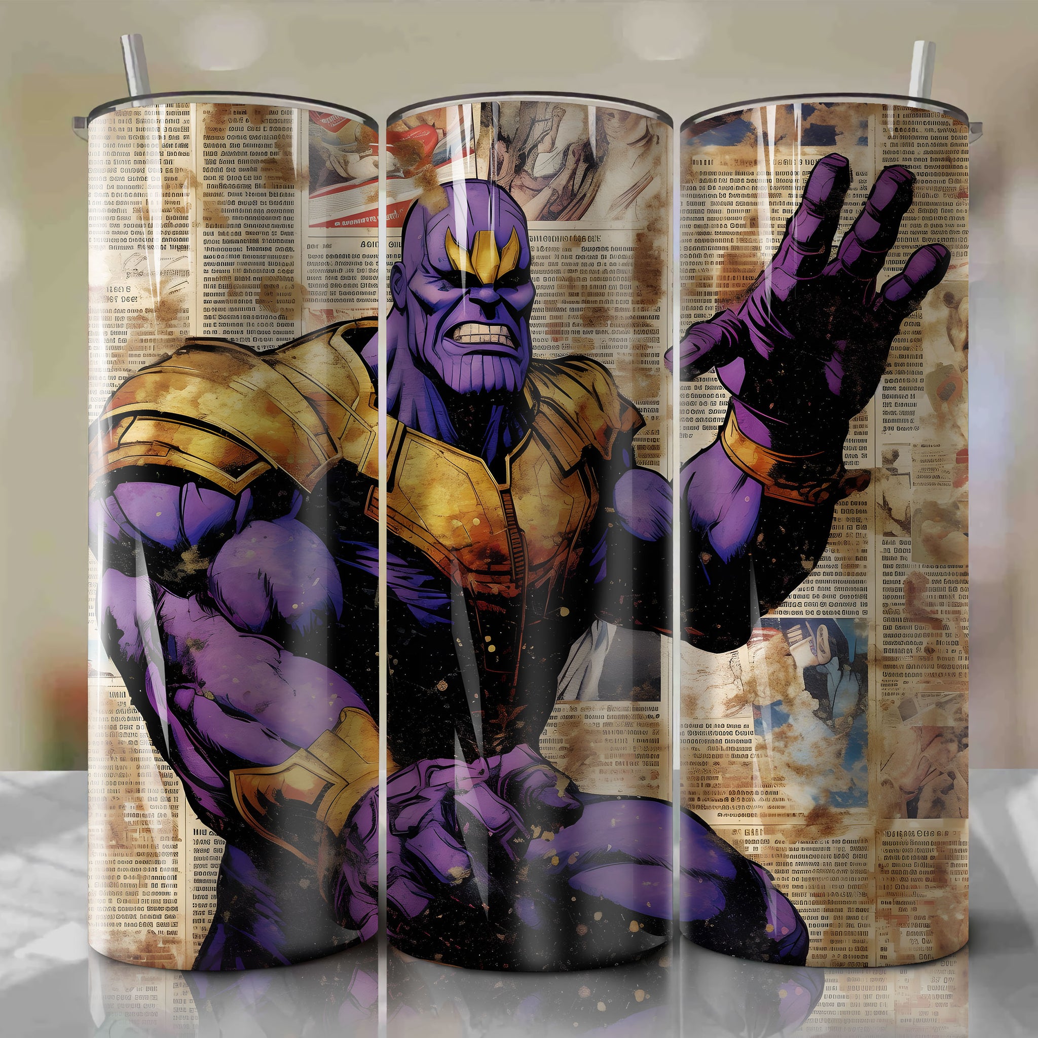 Thanos cartoon | Newspaper | Wrap PNG Skinny Tumbler 20oz | Sublimation | Digital Download