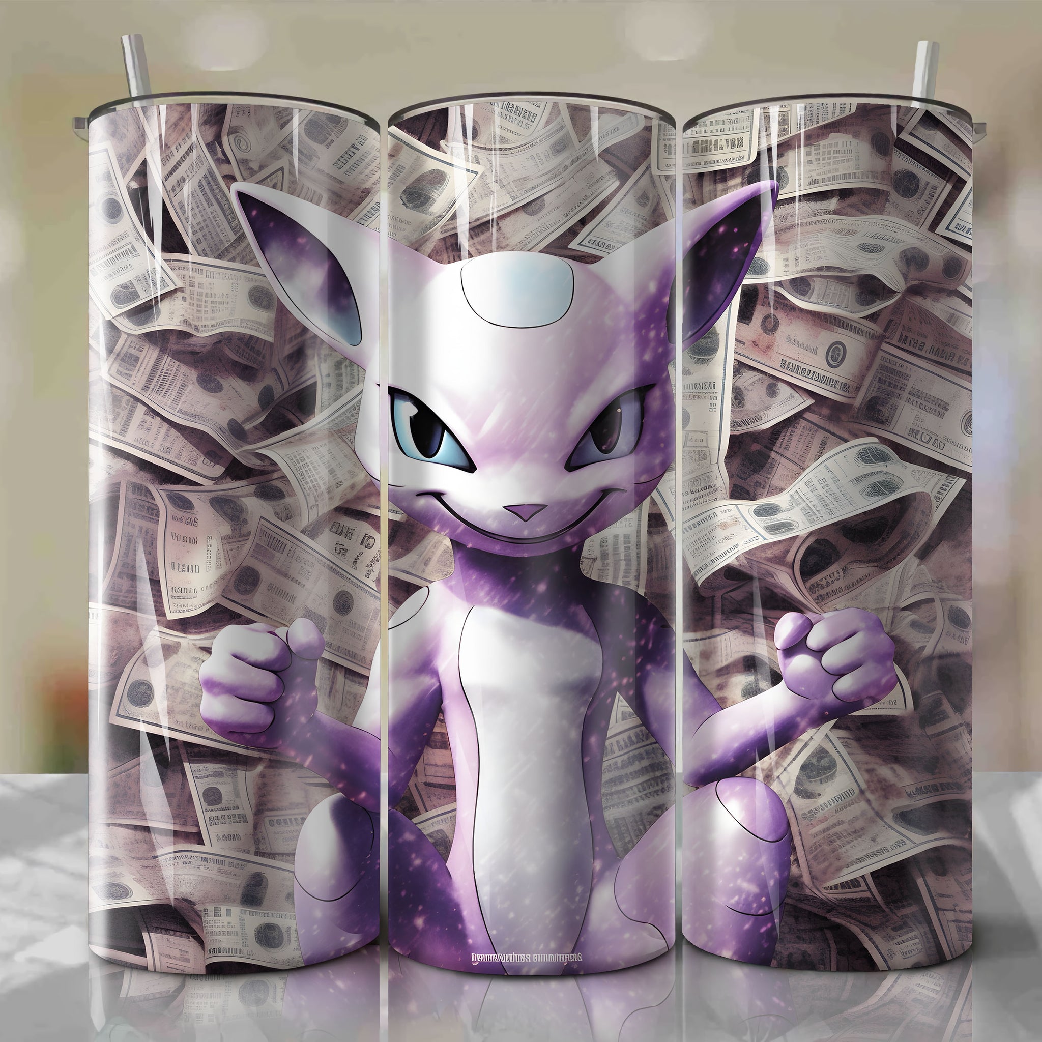 Mewtwo cartoon | Newspaper | Wrap PNG Skinny Tumbler 20oz | Sublimation | Digital Download