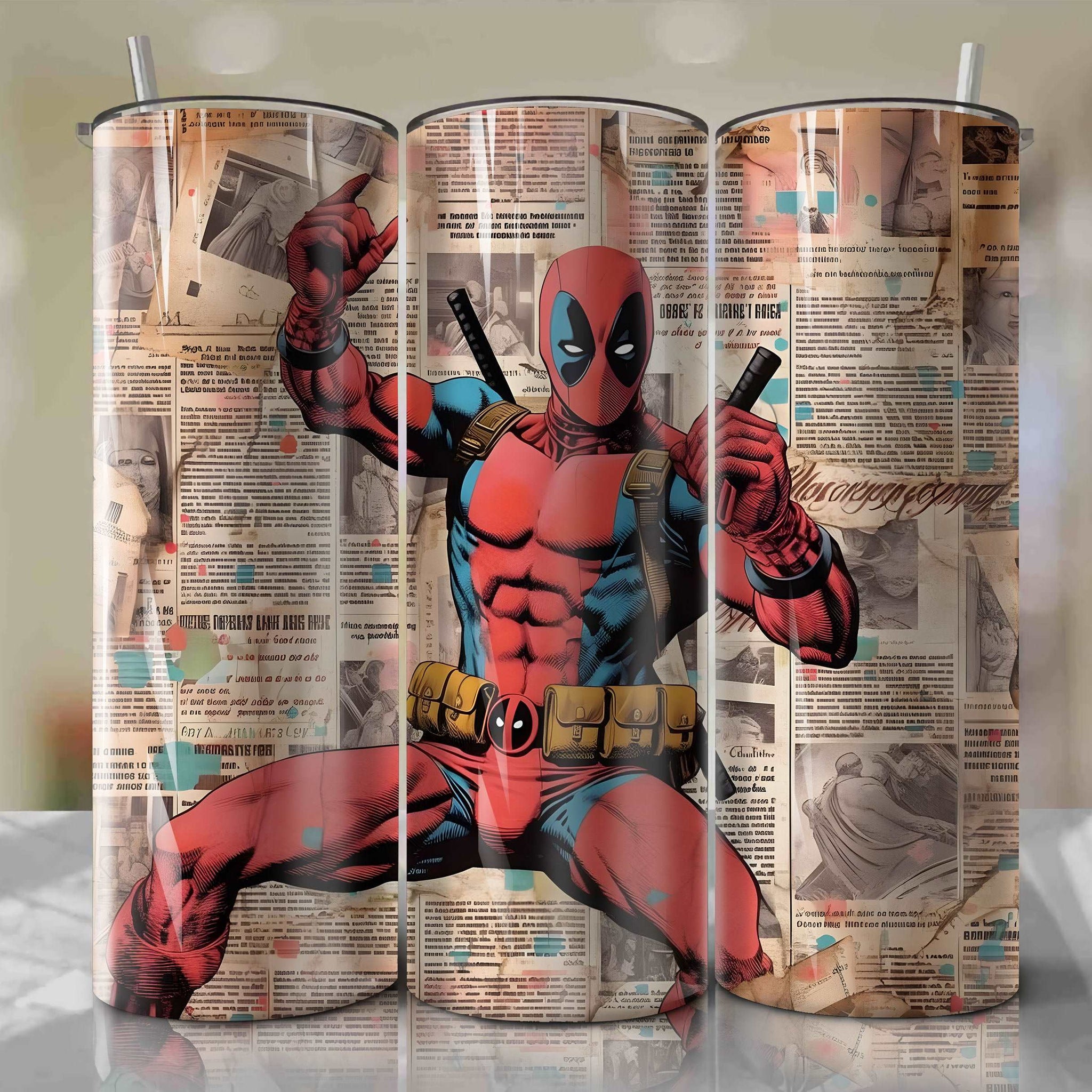 Deadpool cartoon | Newspaper | Wrap PNG Skinny Tumbler 20oz | Sublimation | Digital Download