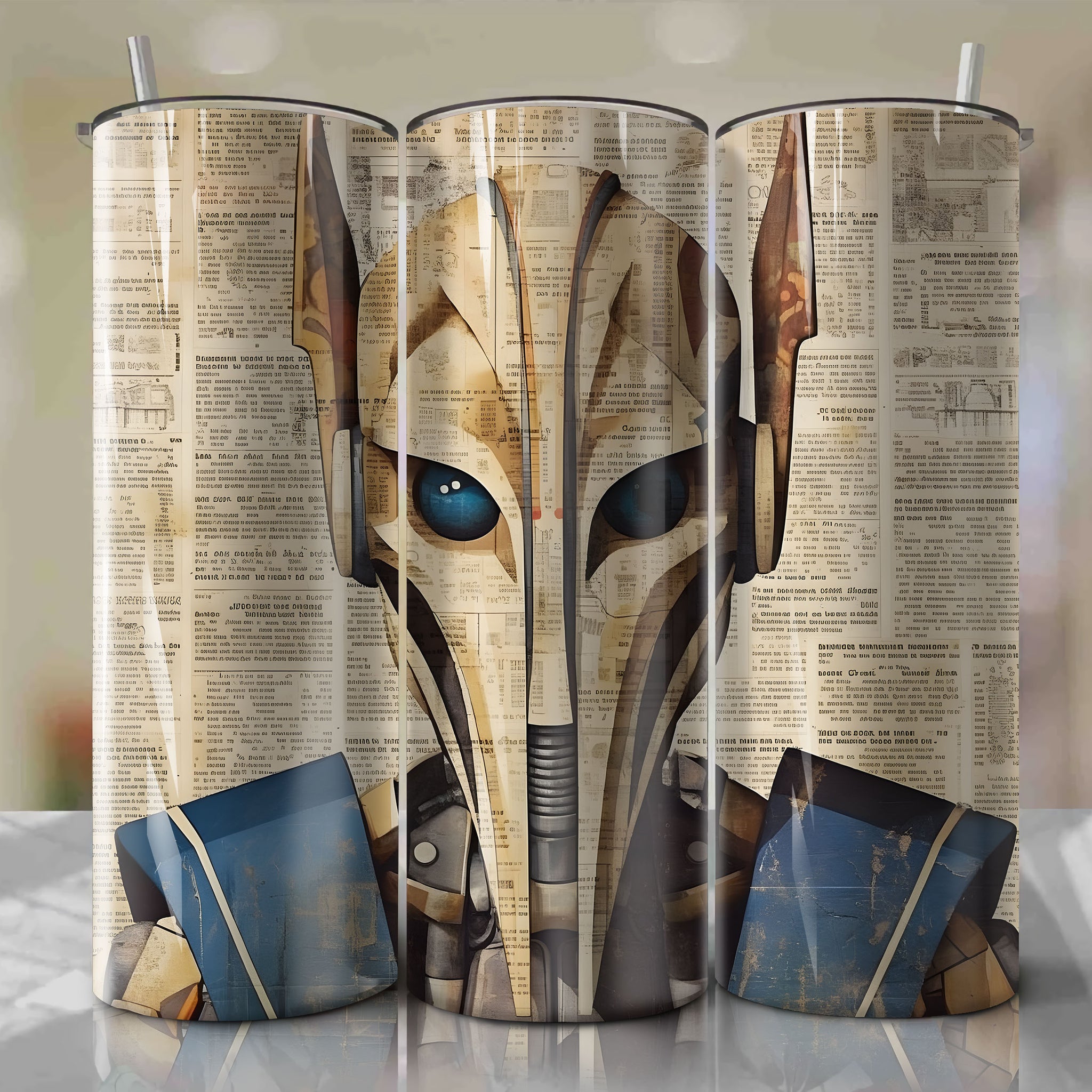 General Grievous cartoon | Newspaper | Wrap PNG Skinny Tumbler 20oz | Sublimation | Digital Download