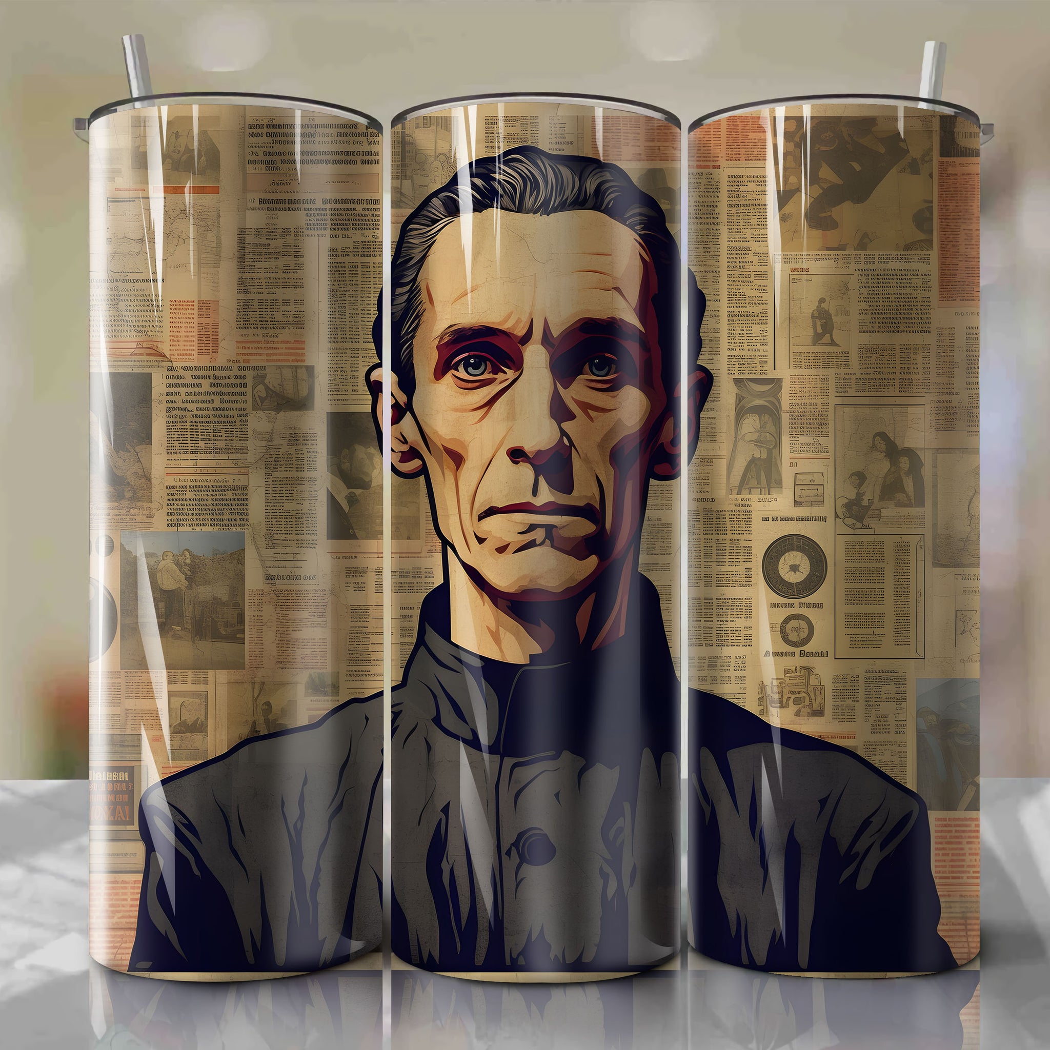 Grand Moff Tarkin cartoon | Newspaper | Wrap PNG Skinny Tumbler 20oz | Sublimation | Digital Download