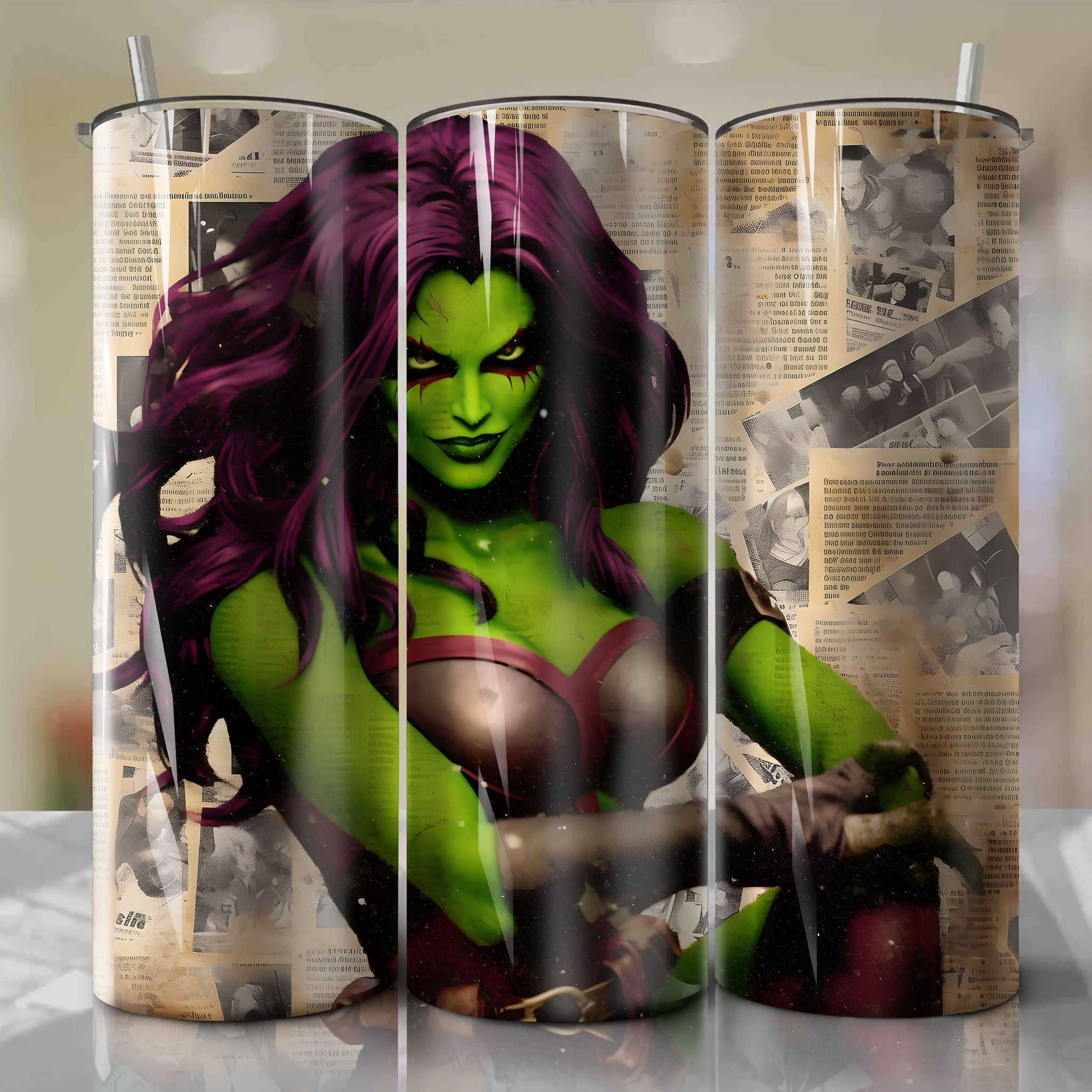 Gamora cartoon | Newspaper | Wrap PNG Skinny Tumbler 20oz | Sublimation | Digital Download