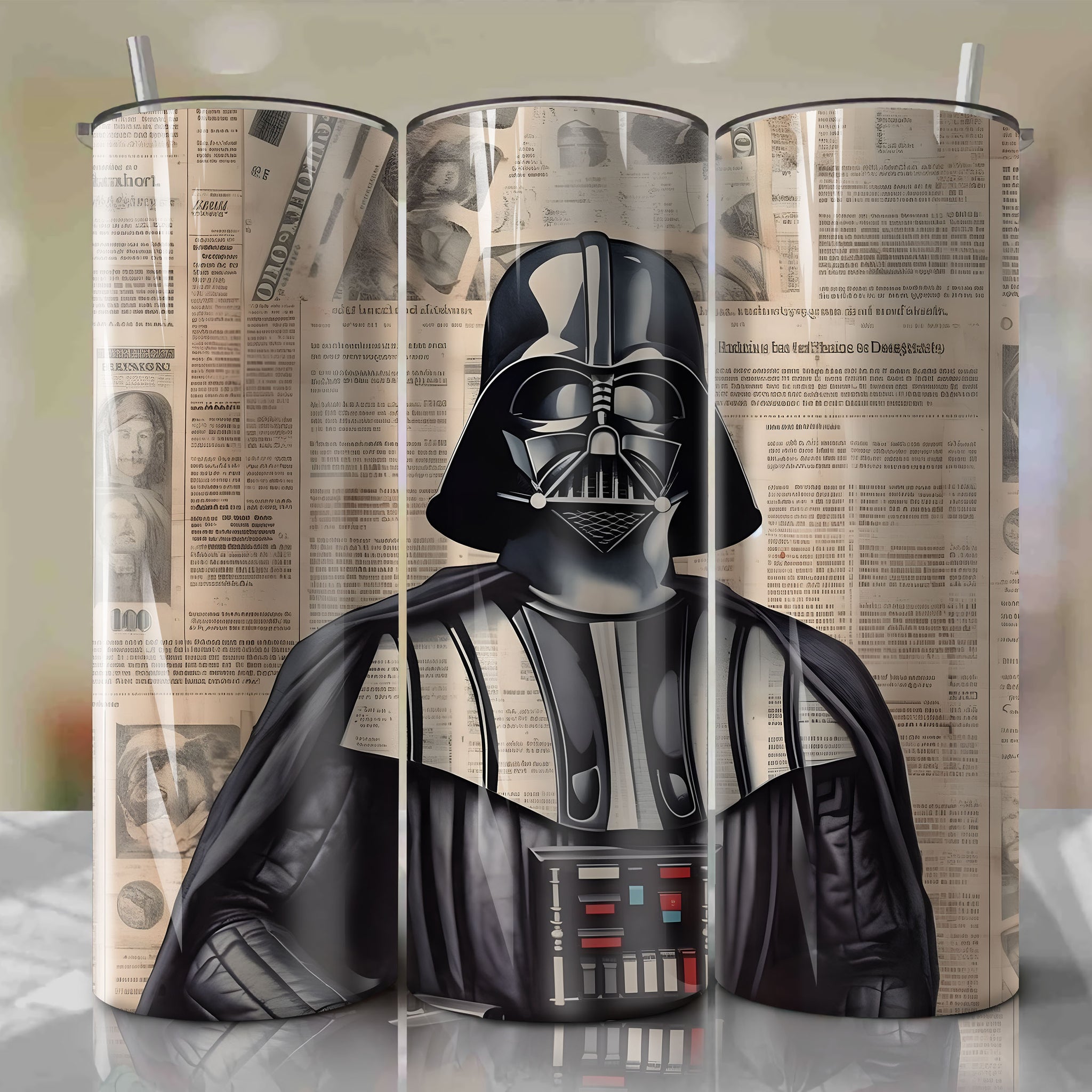 Darth Vader cartoon | Newspaper | Wrap PNG Skinny Tumbler 20oz | Sublimation | Digital Download