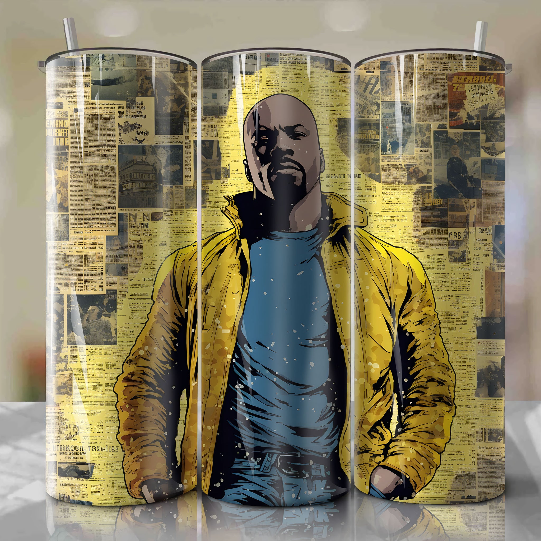 Luke Cage cartoon | Newspaper | Wrap PNG Skinny Tumbler 20oz | Sublimation | Digital Download