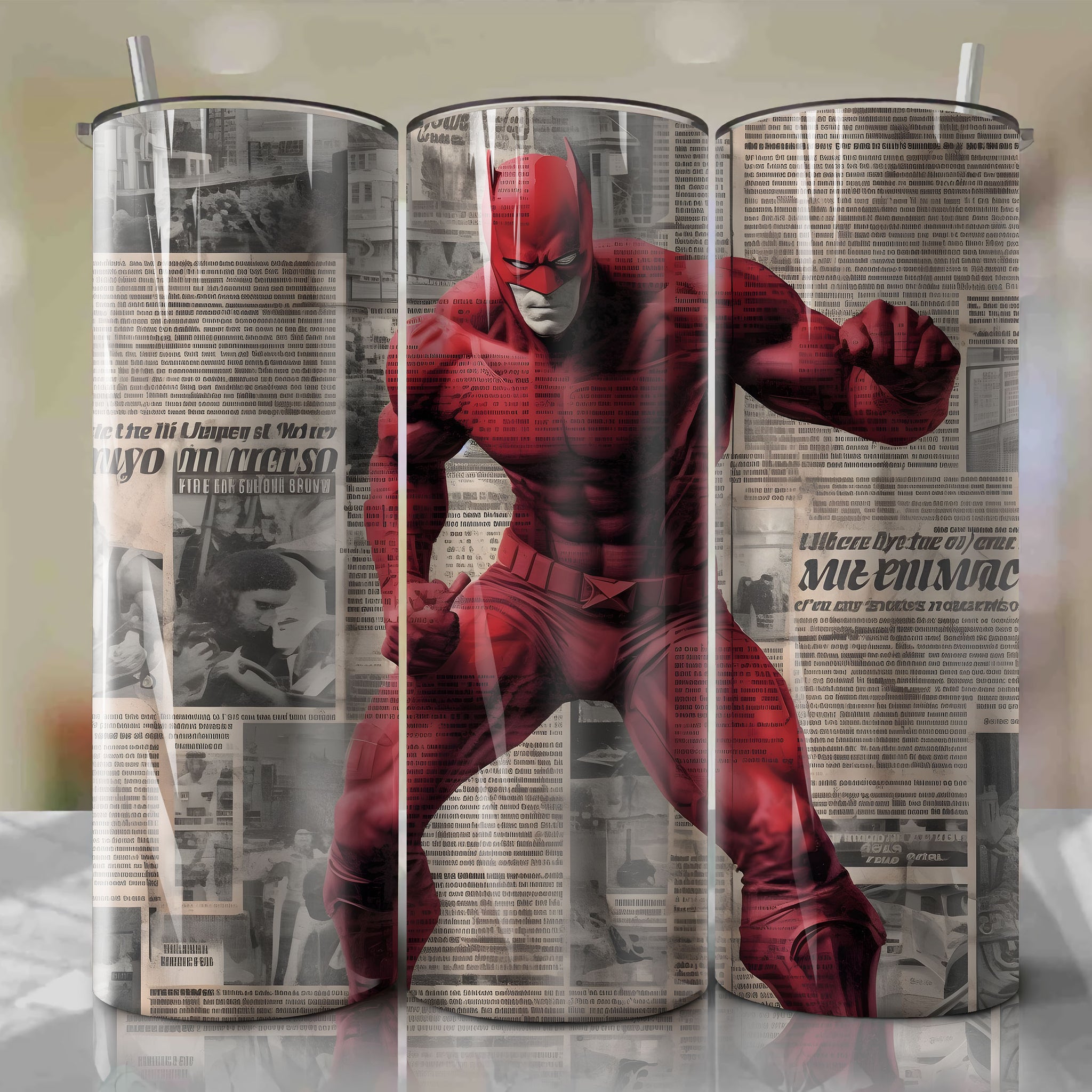 Daredevil cartoon | Newspaper | Wrap PNG Skinny Tumbler 20oz | Sublimation | Digital Download