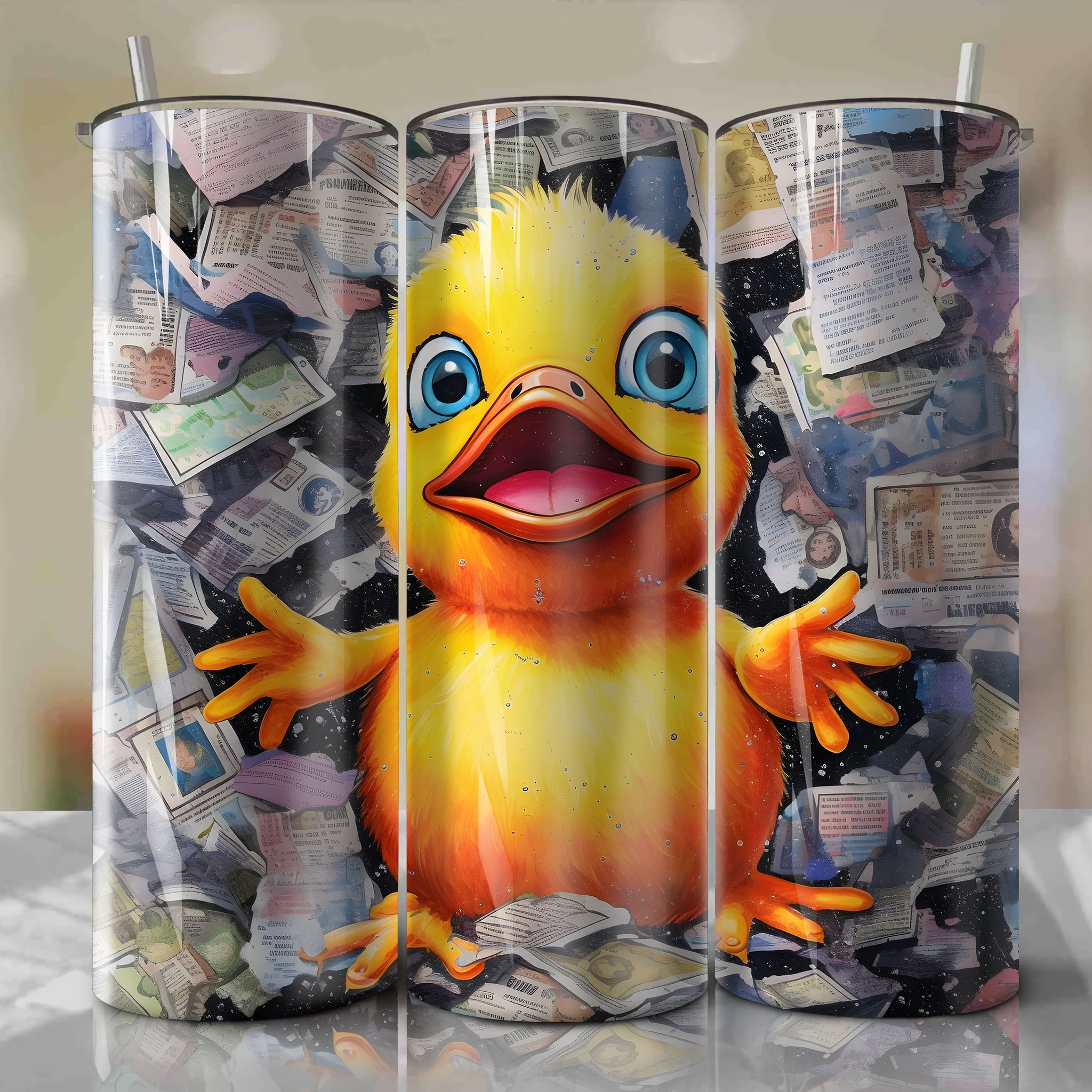 Psyduck cartoon | Newspaper | Wrap PNG Skinny Tumbler 20oz | Sublimation | Digital Download