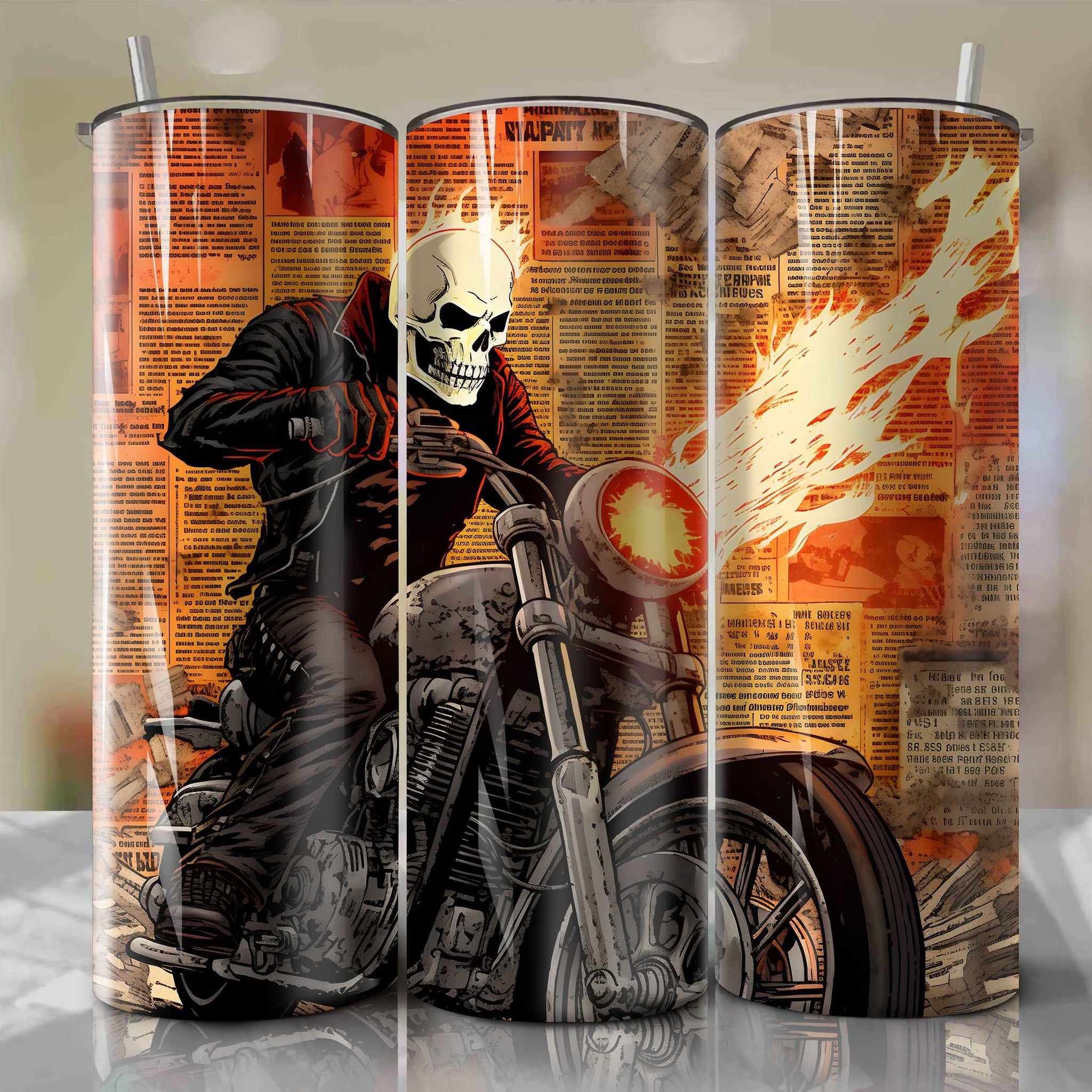 Ghost Rider cartoon | Newspaper | Wrap PNG Skinny Tumbler 20oz | Sublimation | Digital Download