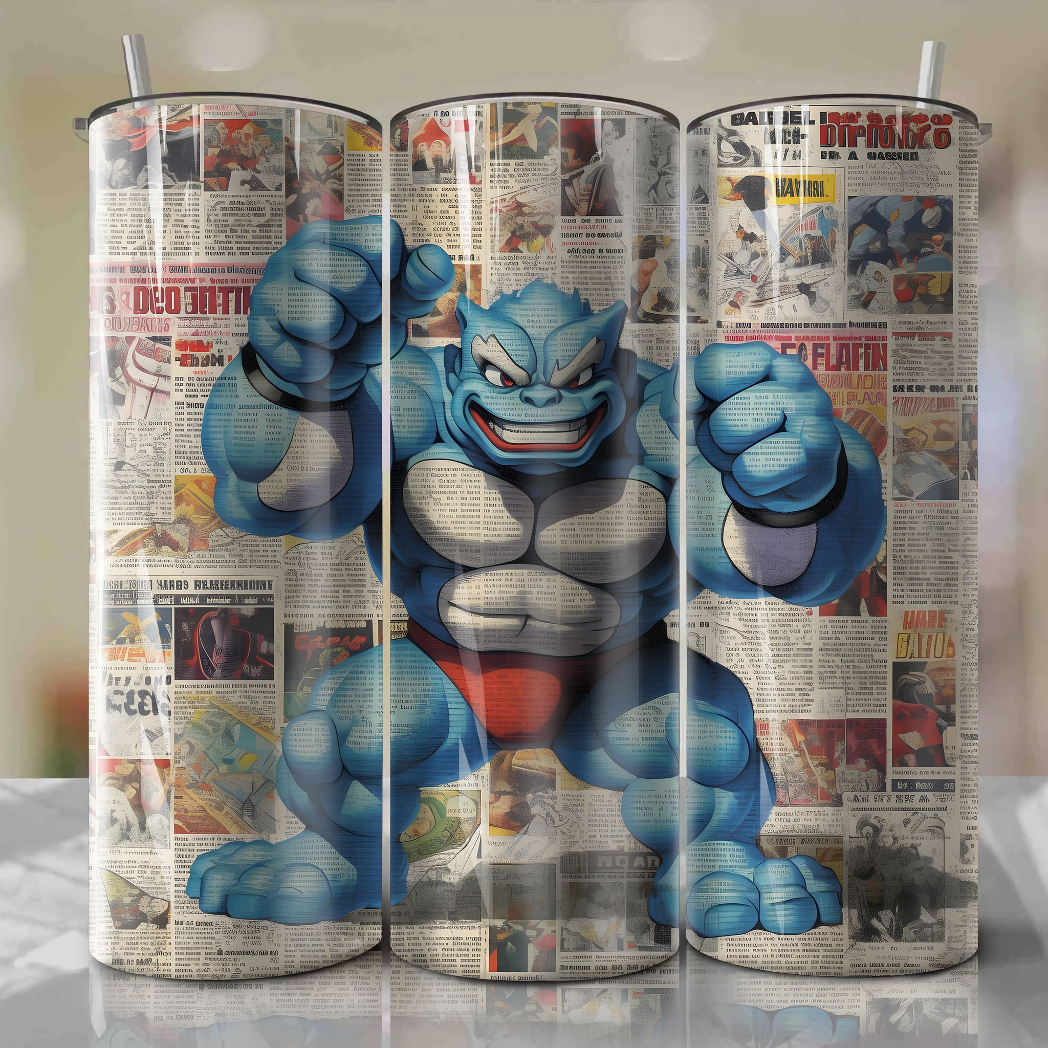 Machamp cartoon | Newspaper | Wrap PNG Skinny Tumbler 20oz | Sublimation | Digital Download