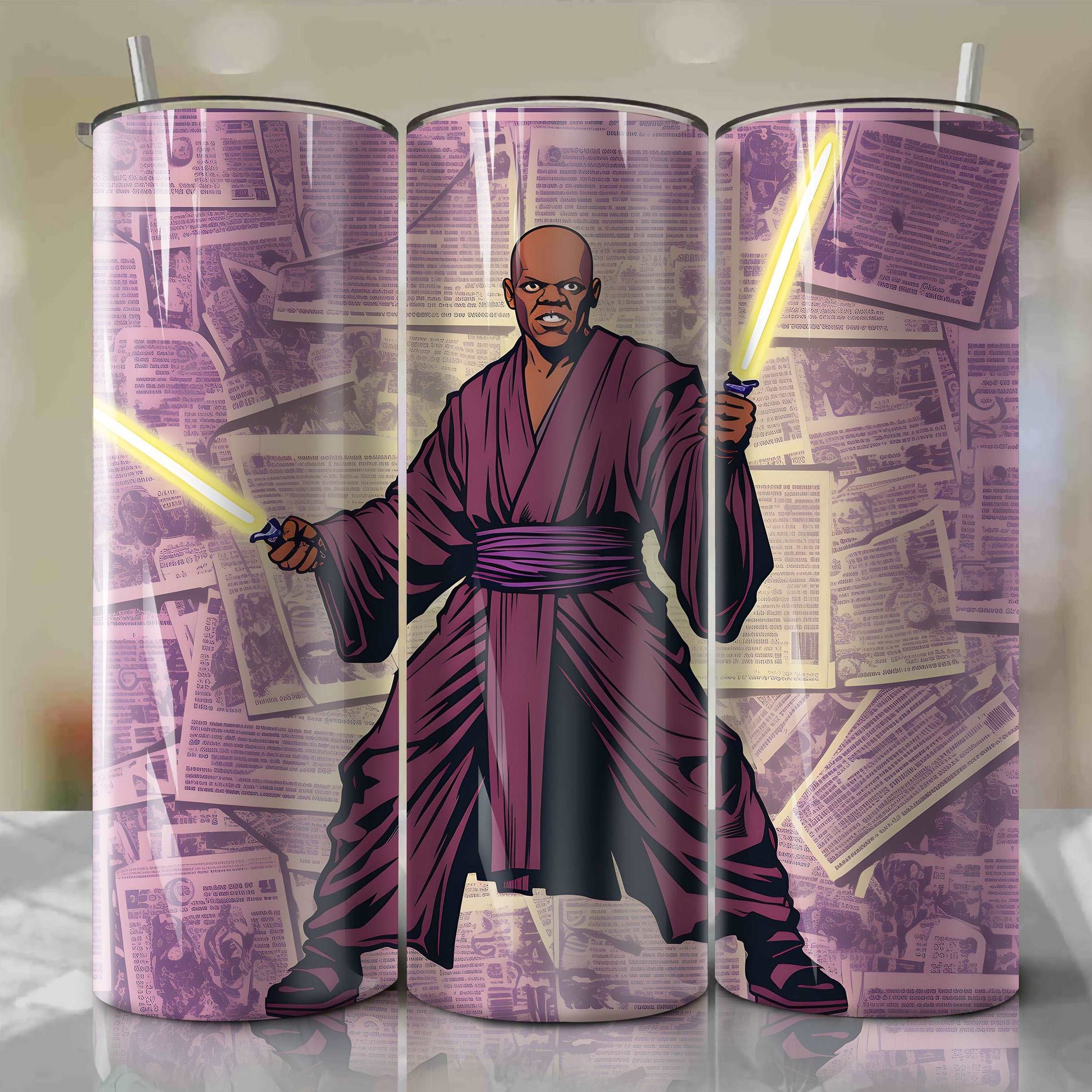 Mace Windu cartoon | Newspaper | Wrap PNG Skinny Tumbler 20oz | Sublimation | Digital Download