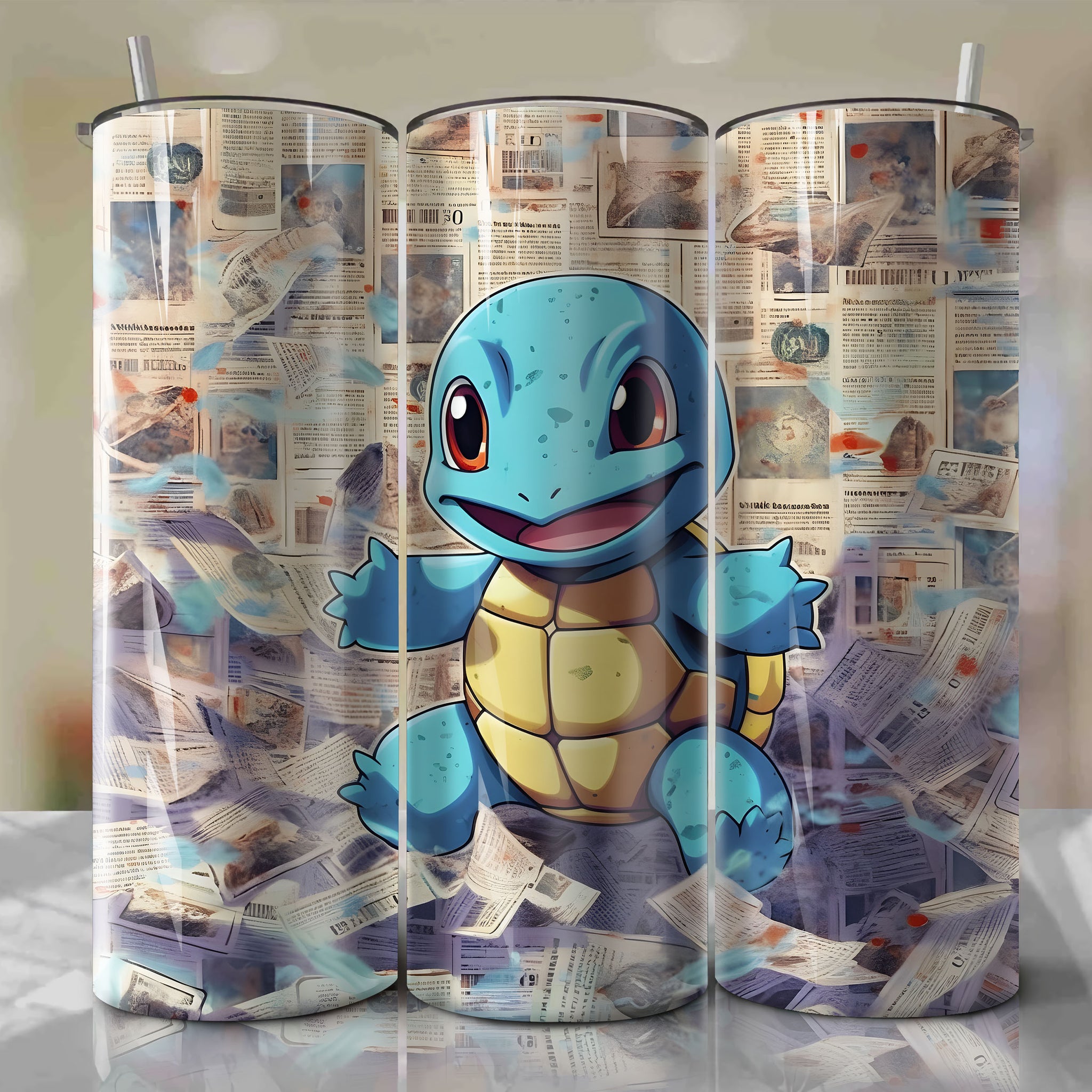 Squirtle cartoon | Newspaper | Wrap PNG Skinny Tumbler 20oz | Sublimation | Digital Download