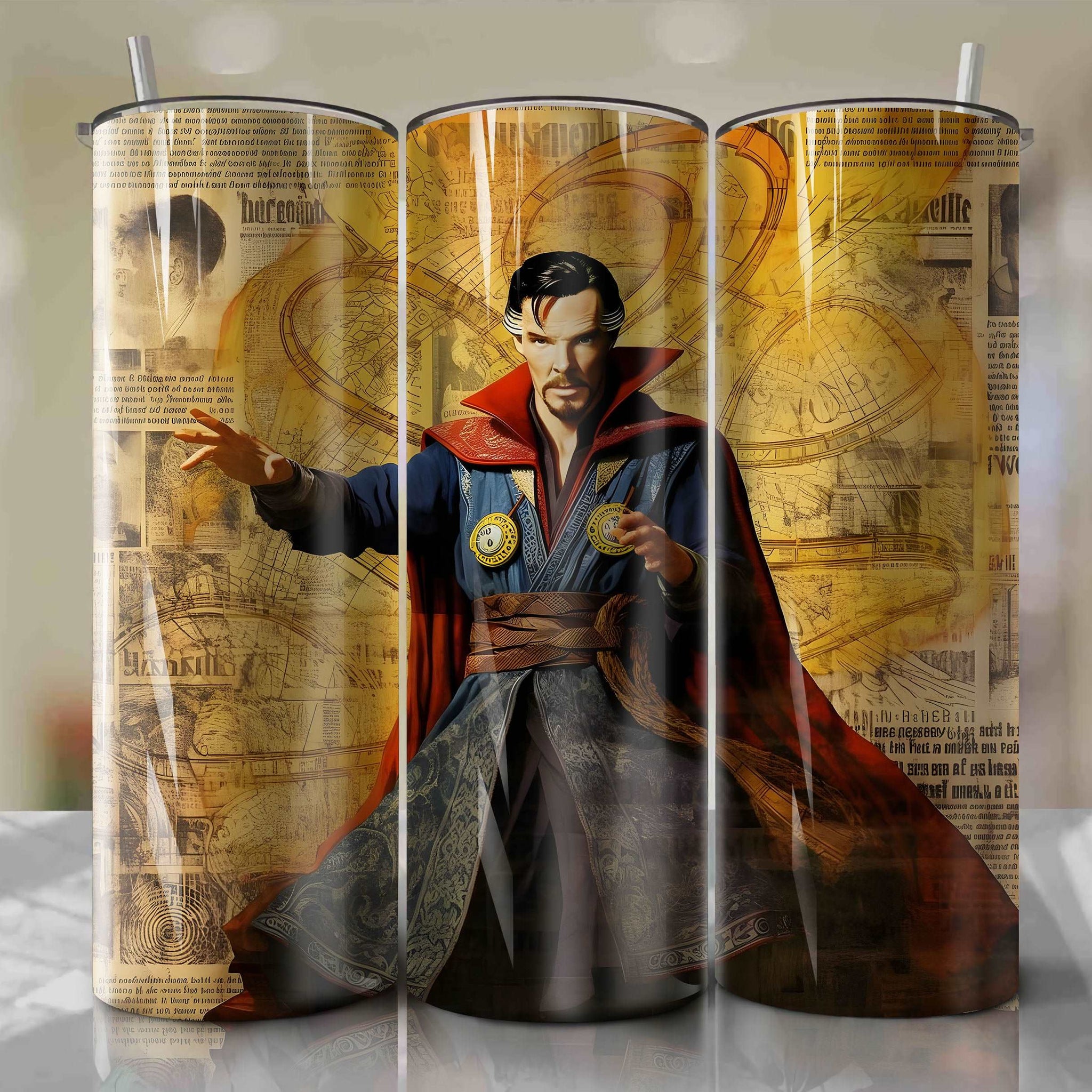 Doctor Strange cartoon | Newspaper | Wrap PNG Skinny Tumbler 20oz | Sublimation | Digital Download