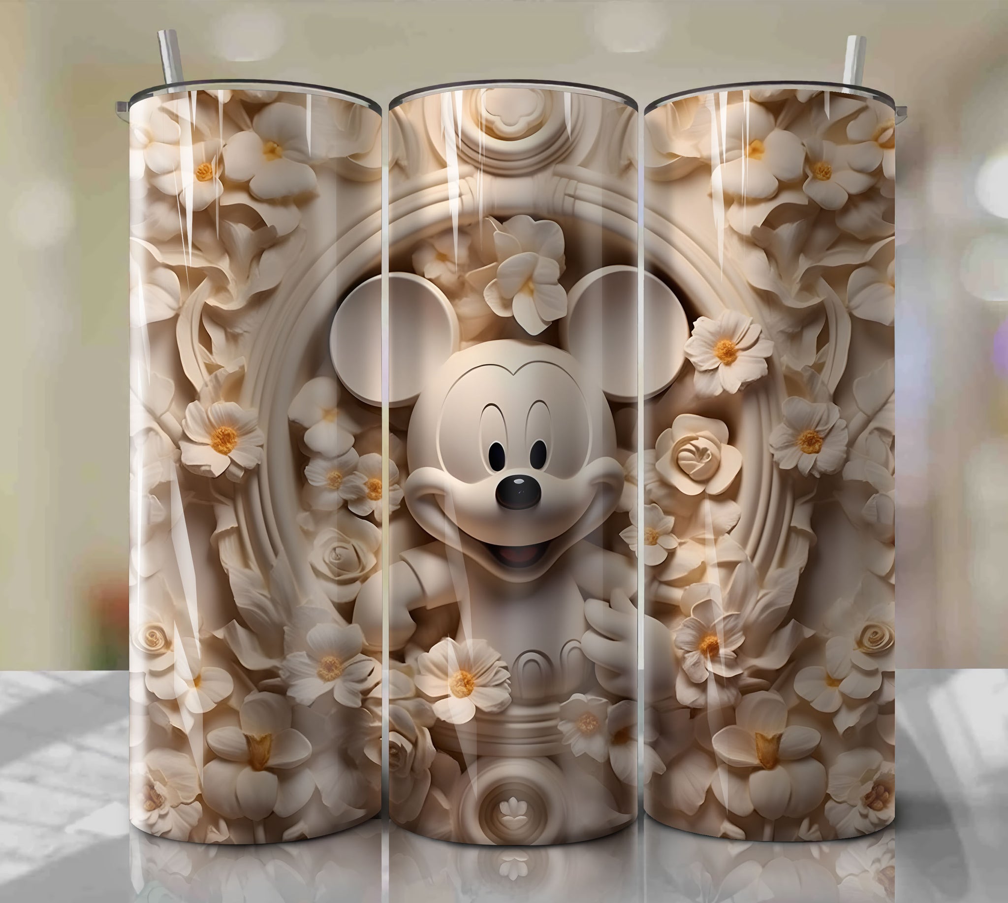 Floral Mickey Design on Skinny Tumbler 20oz Wrap PNG | Digital Download