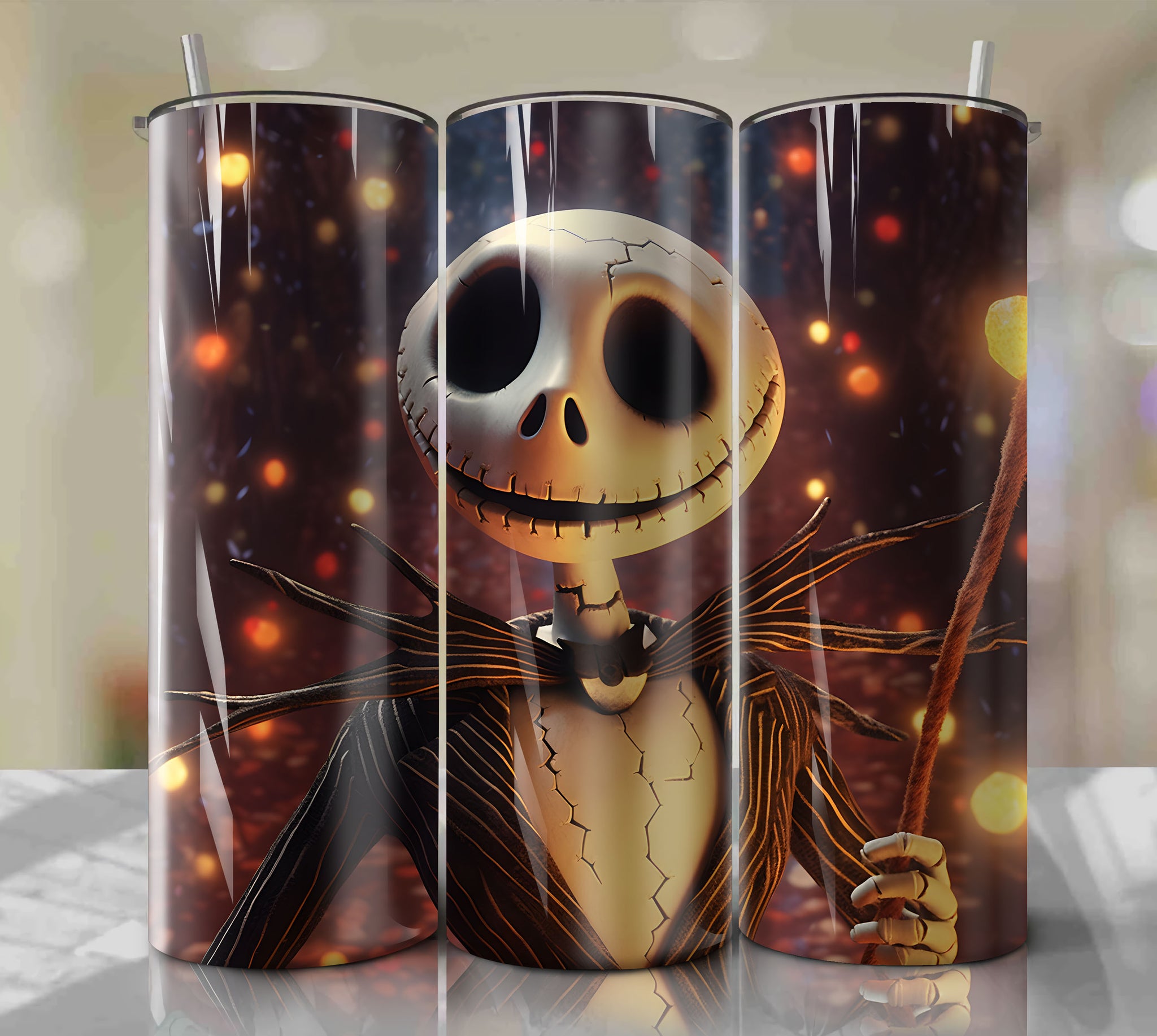 Jack Skellington Inspired Drinkware - Skinny Tumbler Wrap PNG