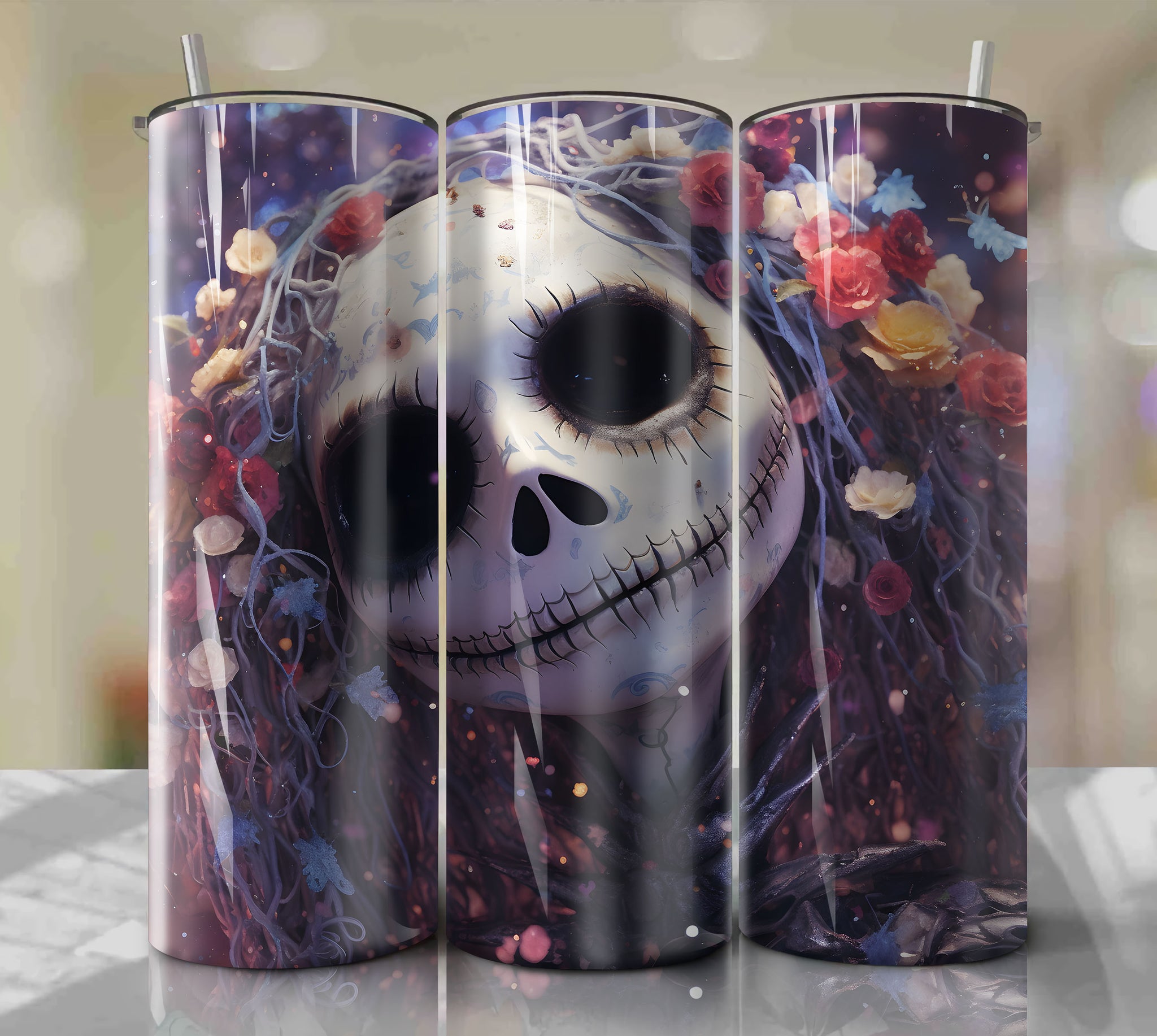 Stylish Halloween Drinkware: Jack Skellington Tumbler Wrap PNG