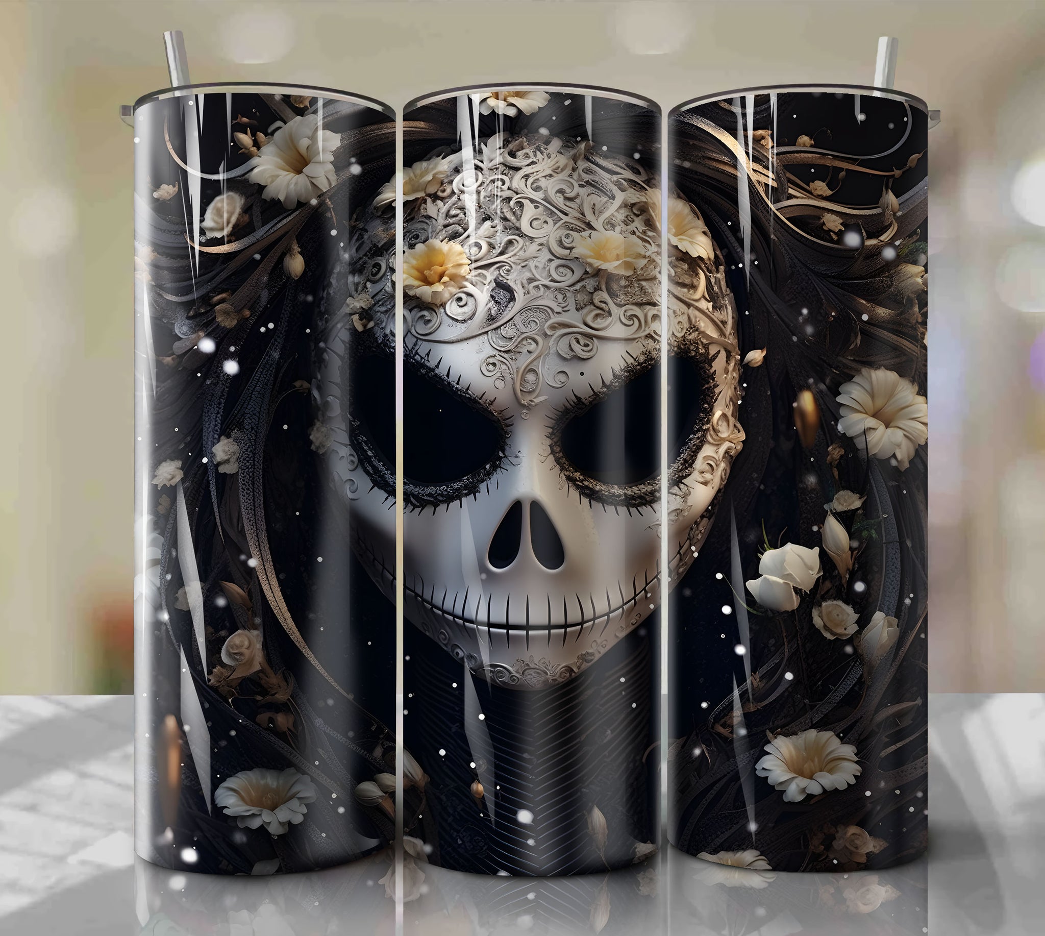 DIY Halloween Party Decor: Jack Skellington Skinny Tumbler Wrap PNG