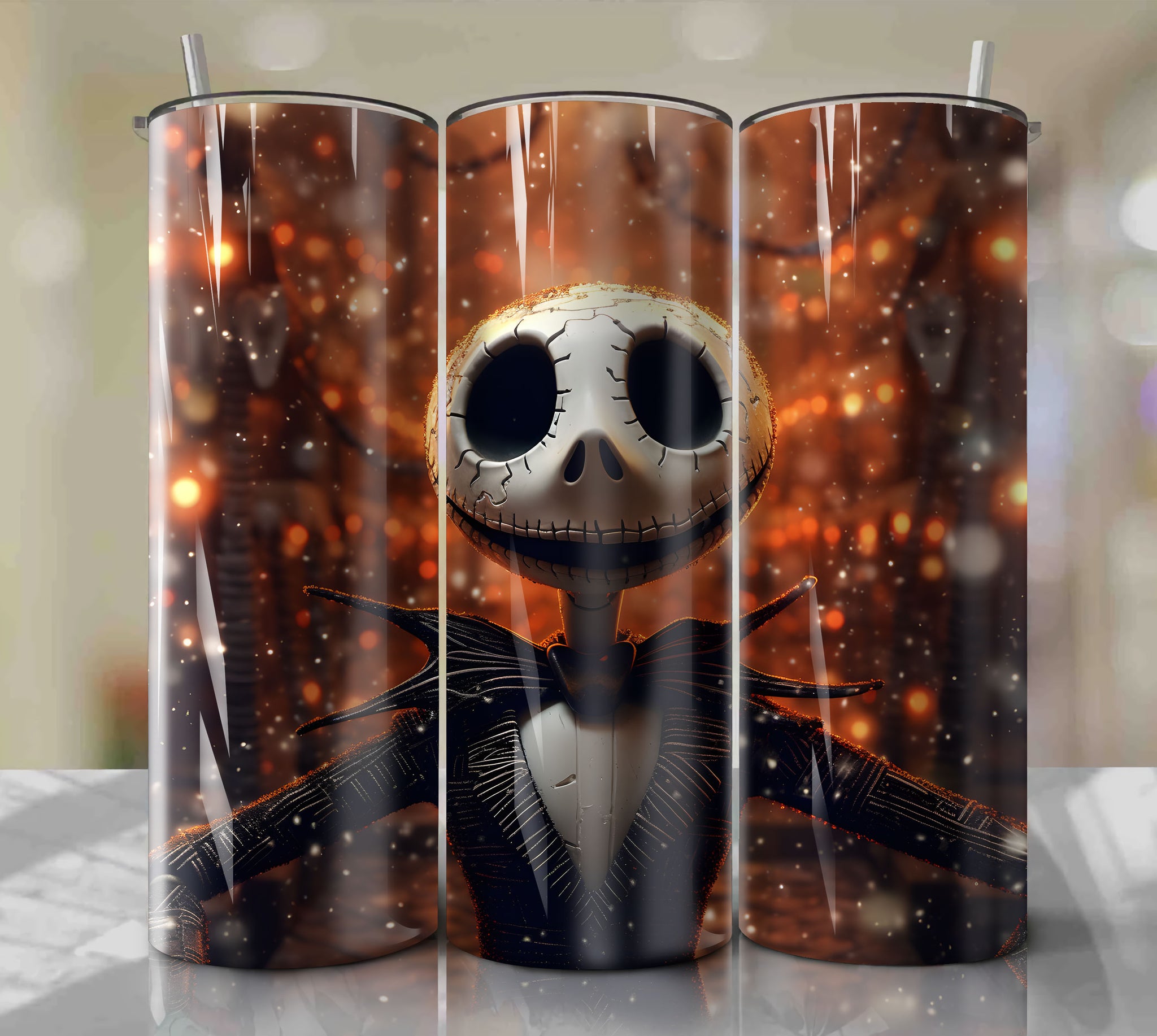 Halloween Inspired Jack Skellington Skinny Tumbler Wrap PNG