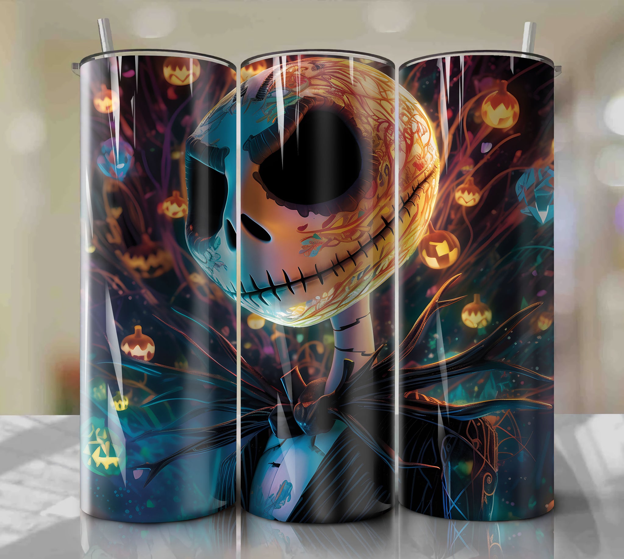 Unique and Spooky: Jack Skellington Skinny Tumbler Wrap PNG