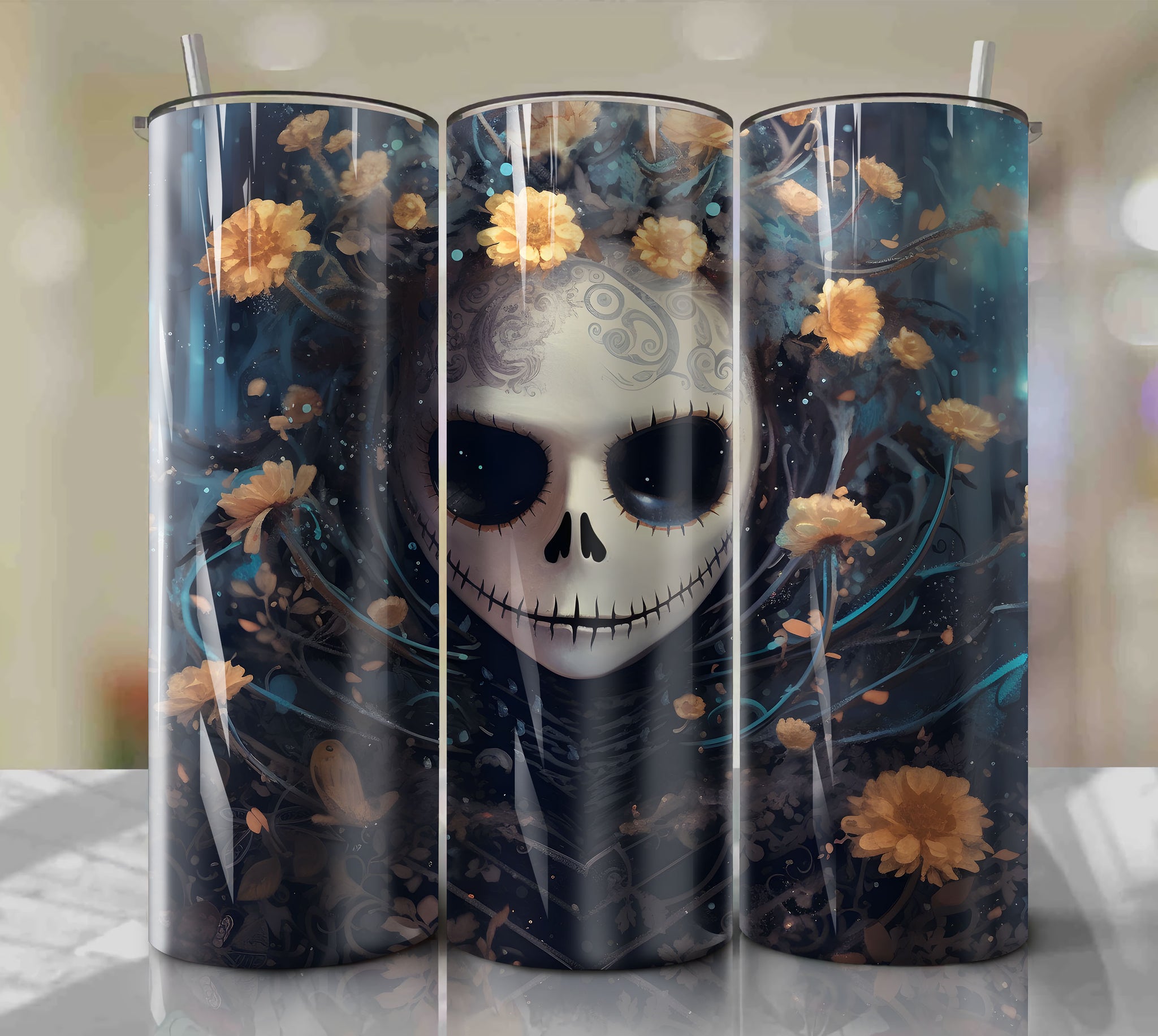 Jack Skellington Inspired 20oz Skinny Tumbler Wrap PNG