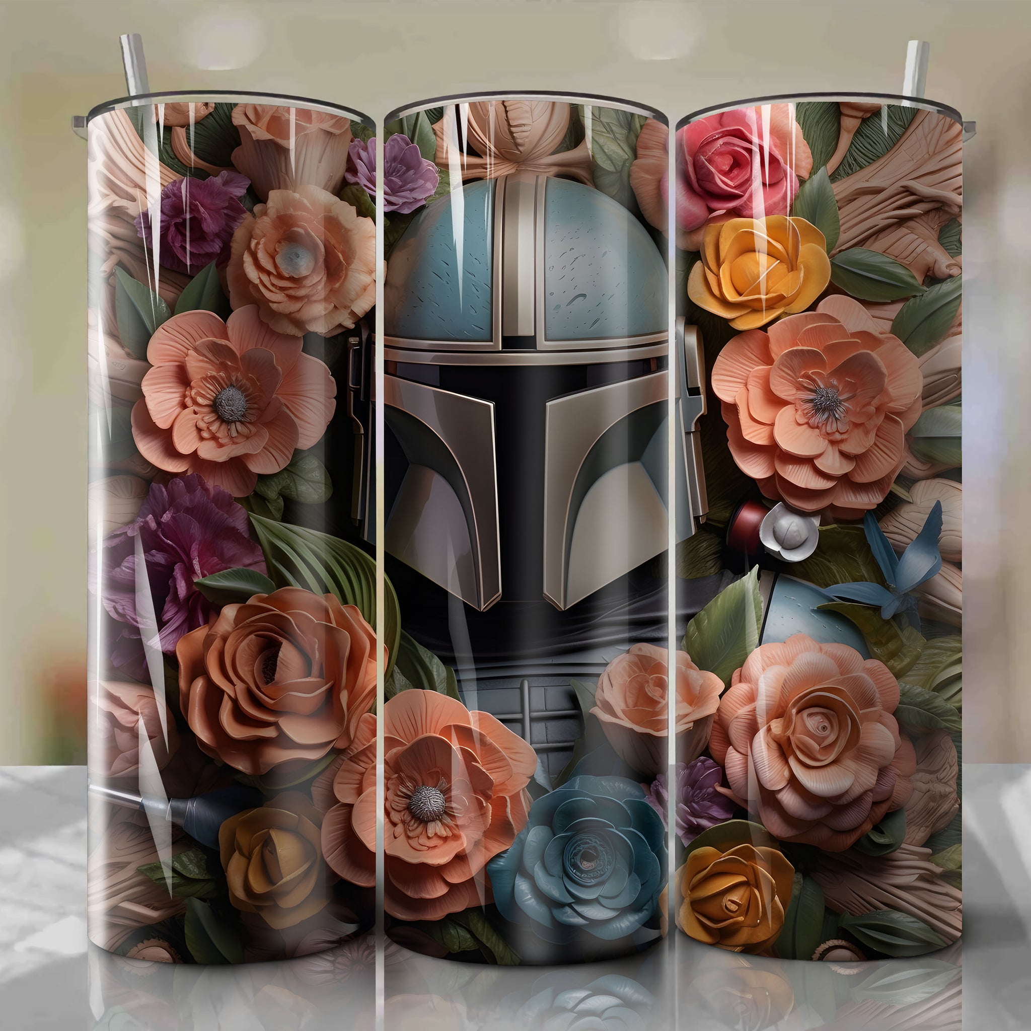 Exquisite Mandalorian 3D Floral Design | Sublimation Skinny Tumbler 20oz