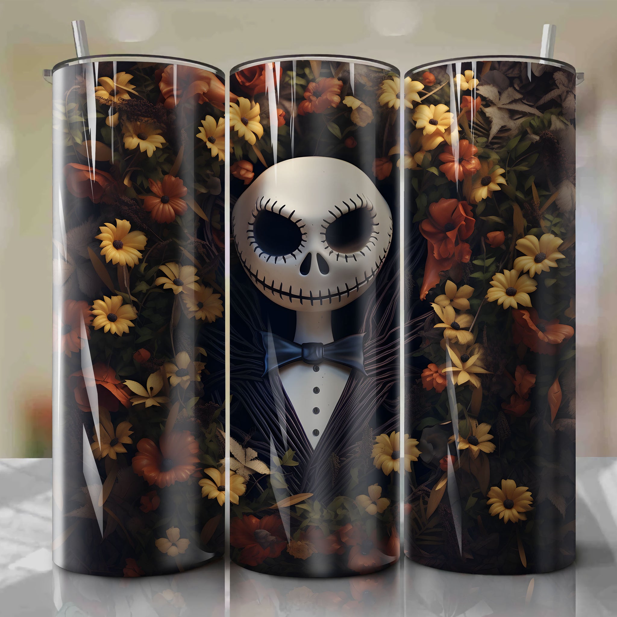 Premium Quality 20oz Skinny Tumbler with Jack Skellington Design