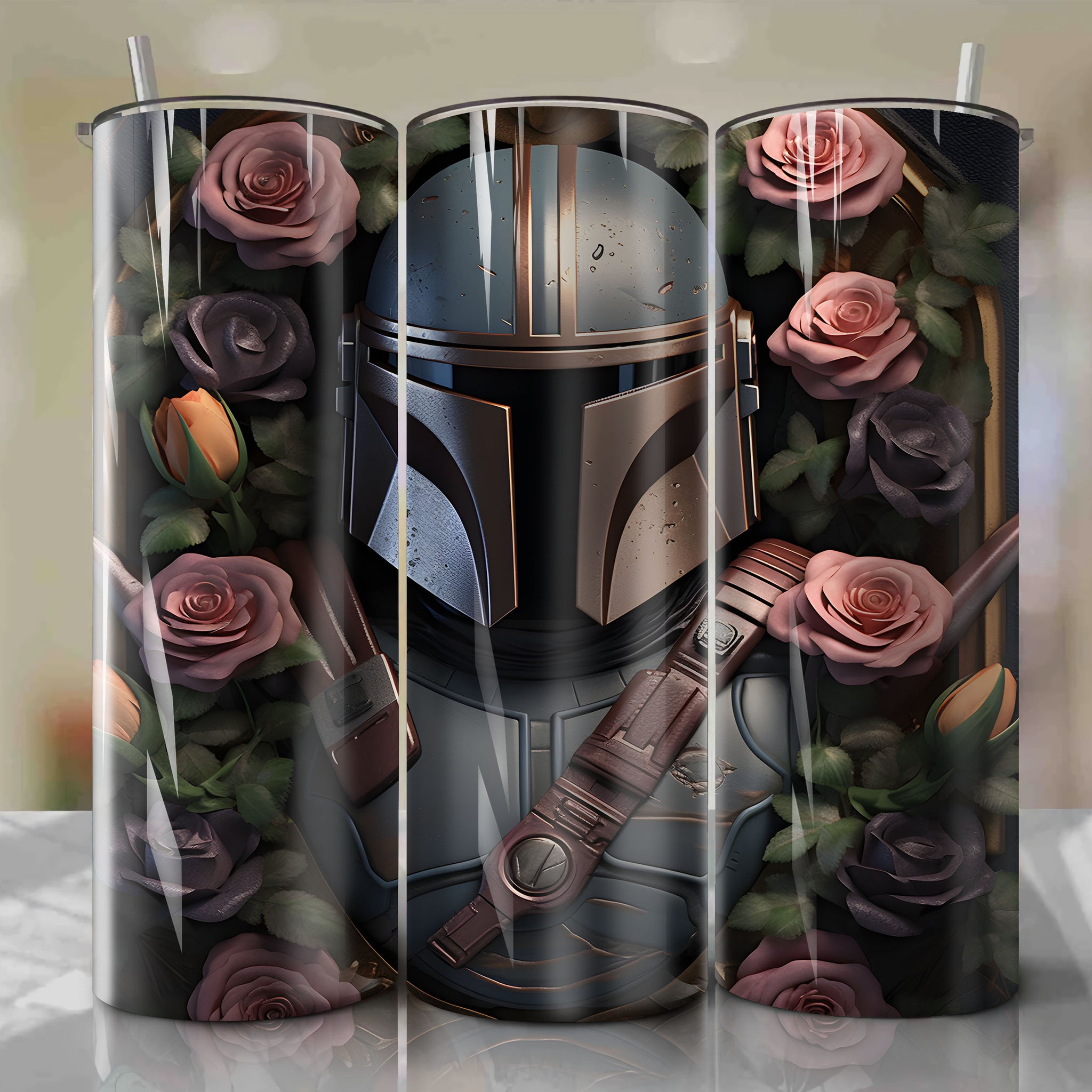 Premium Quality Mandalorian 3D Floral Skinny Tumbler | Sublimation 20oz