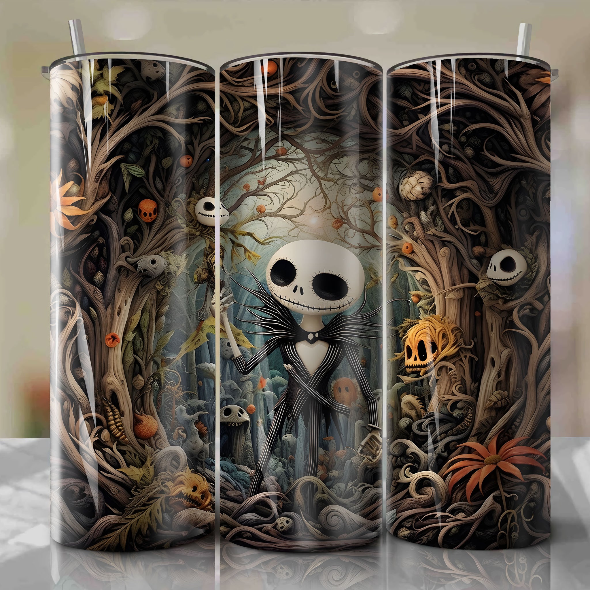 Unique Jack Skellington 20oz Skinny Tumbler Wrap - Sublimation PNG