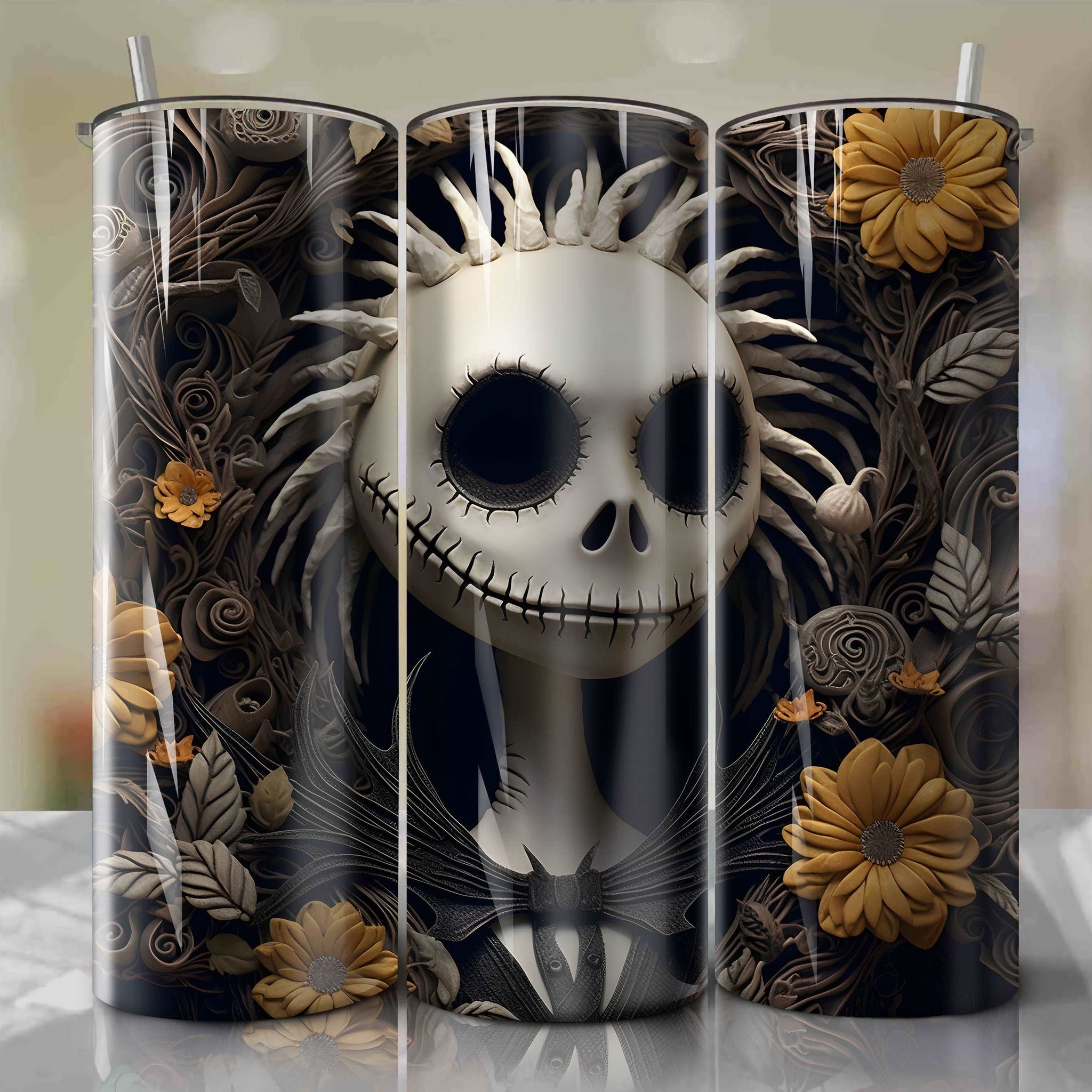 Customizable Jack Skellington 3D Skinny Tumbler Wrap - Sublimation