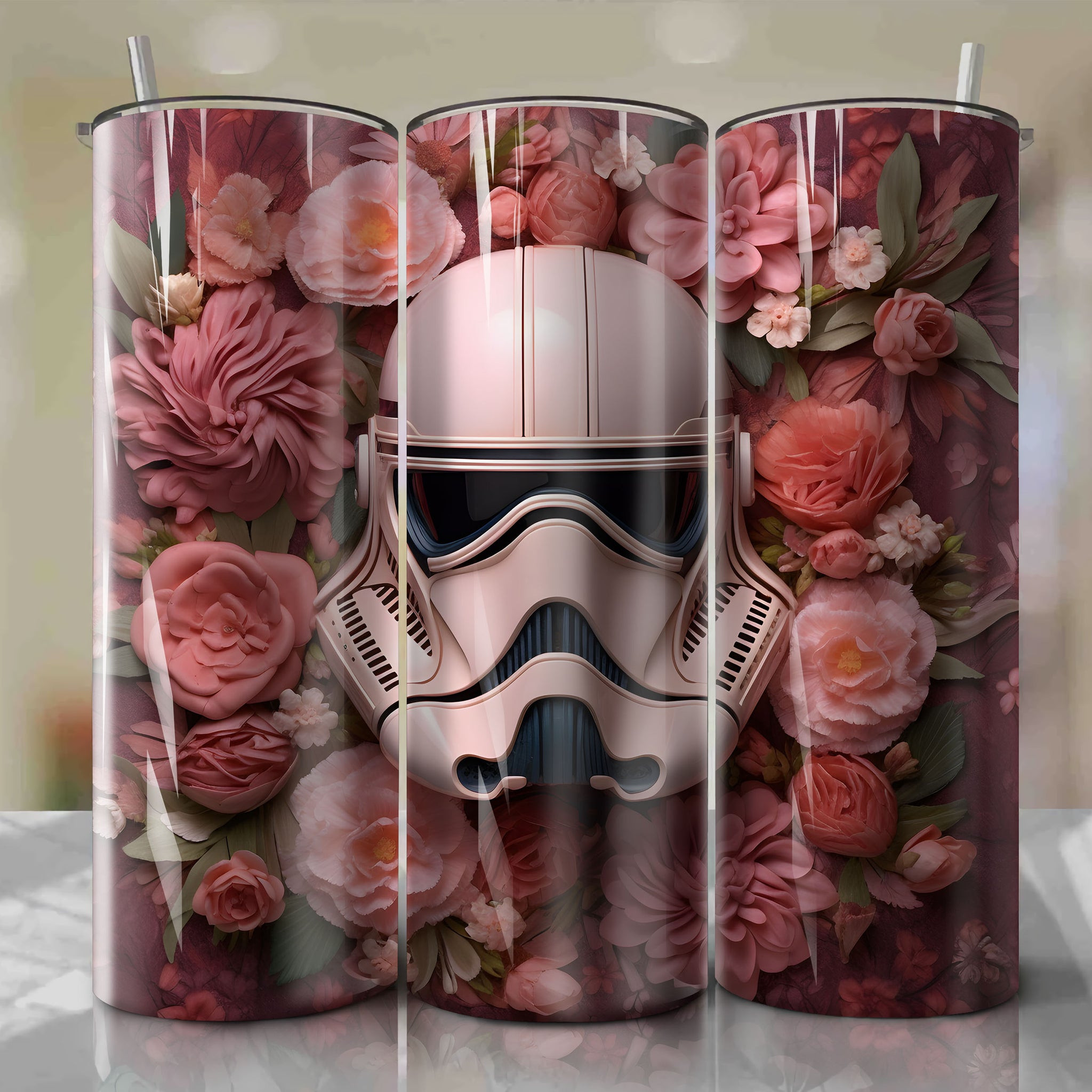 Customizable Mandalorian 3D Floral Skinny Tumbler | 20oz Sublimation Wrap