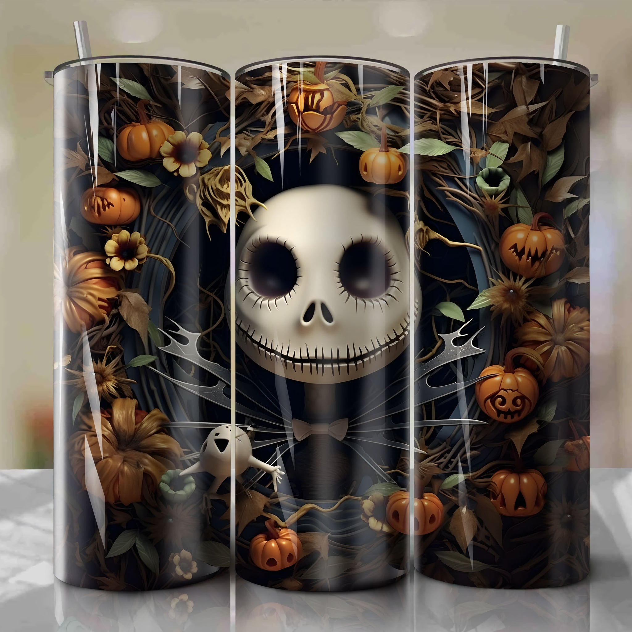 Stylish Skinny Tumbler featuring Jack Skellington 3D Artwork