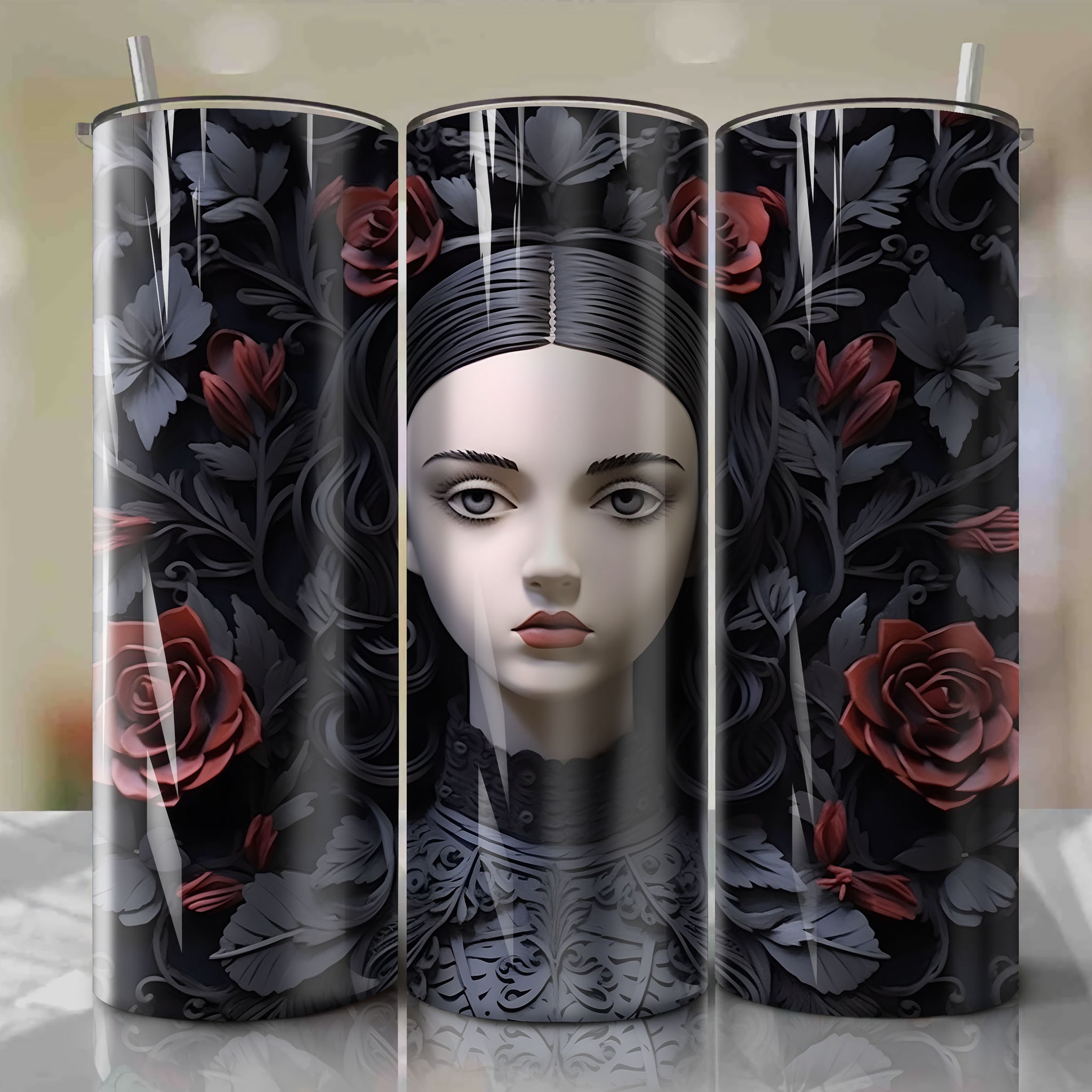 Digital Download: Wednesday Addams 3d Floral Skinny Tumbler 20oz Wrap - Sublimation PNG