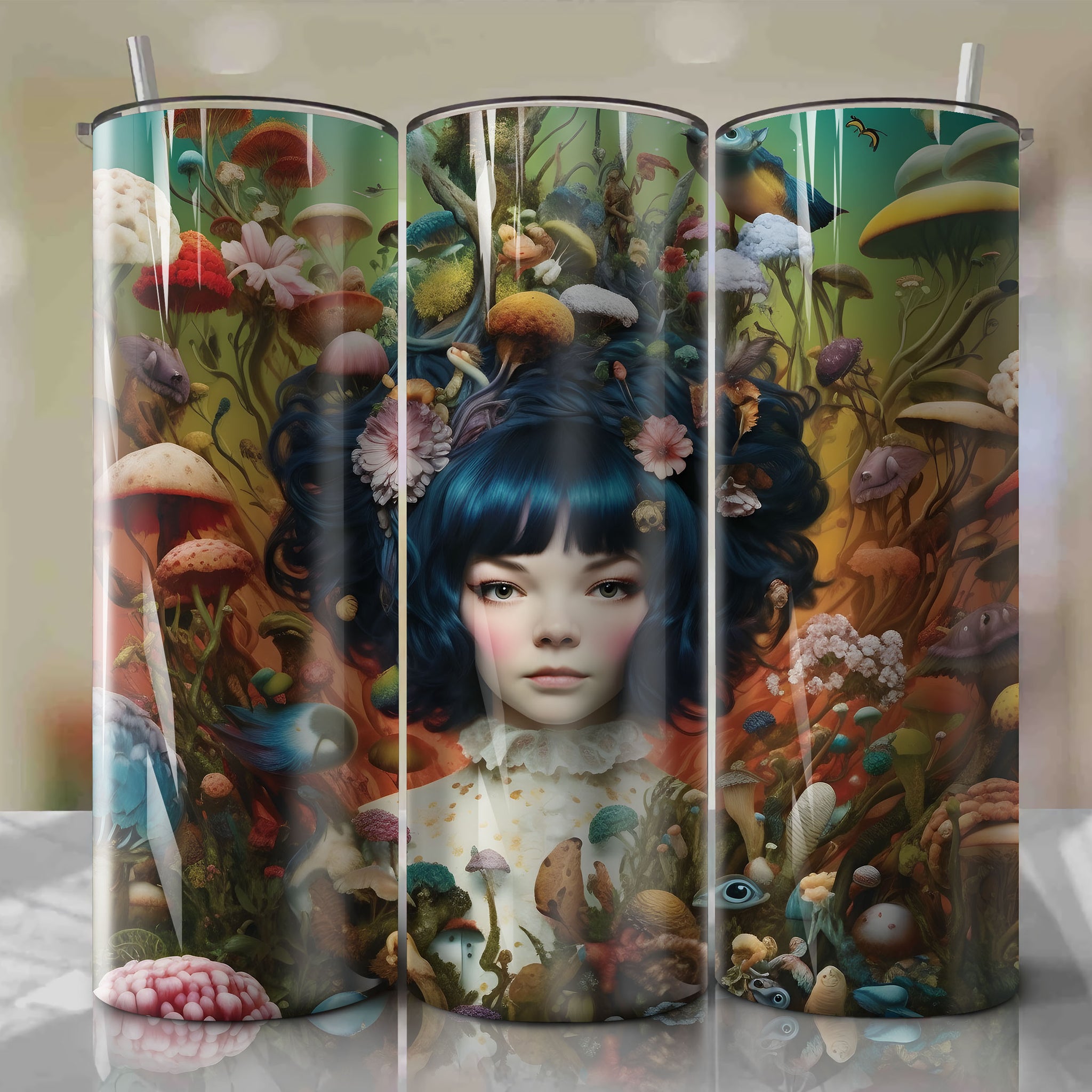 Enjoy Your Drinks in Style with Bjork-themed Skinny Tumbler 20oz Wrap PNG - Sublimation