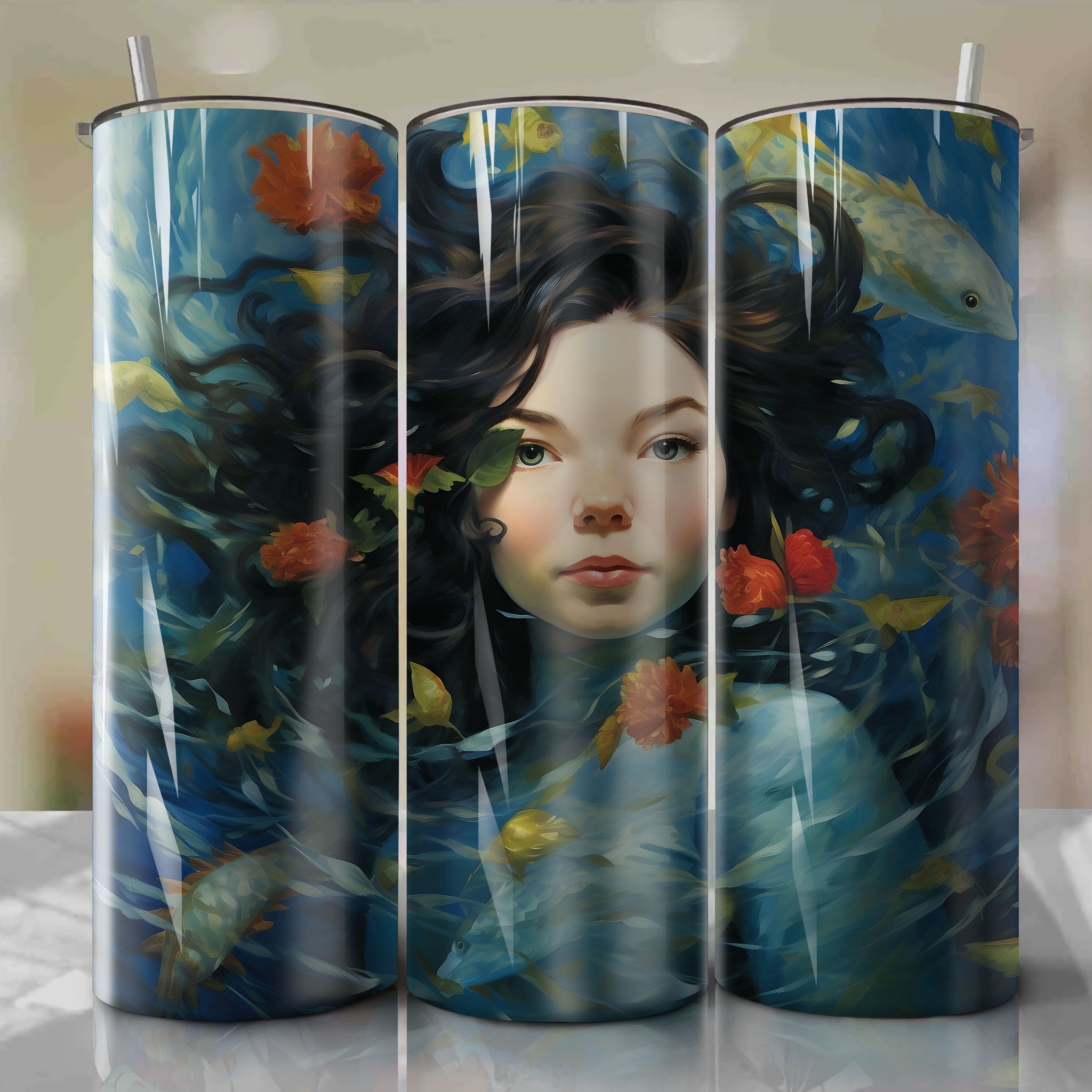 Premium Skinny Tumbler 20oz Wrap PNG - Sublimation with Bjork Artwork