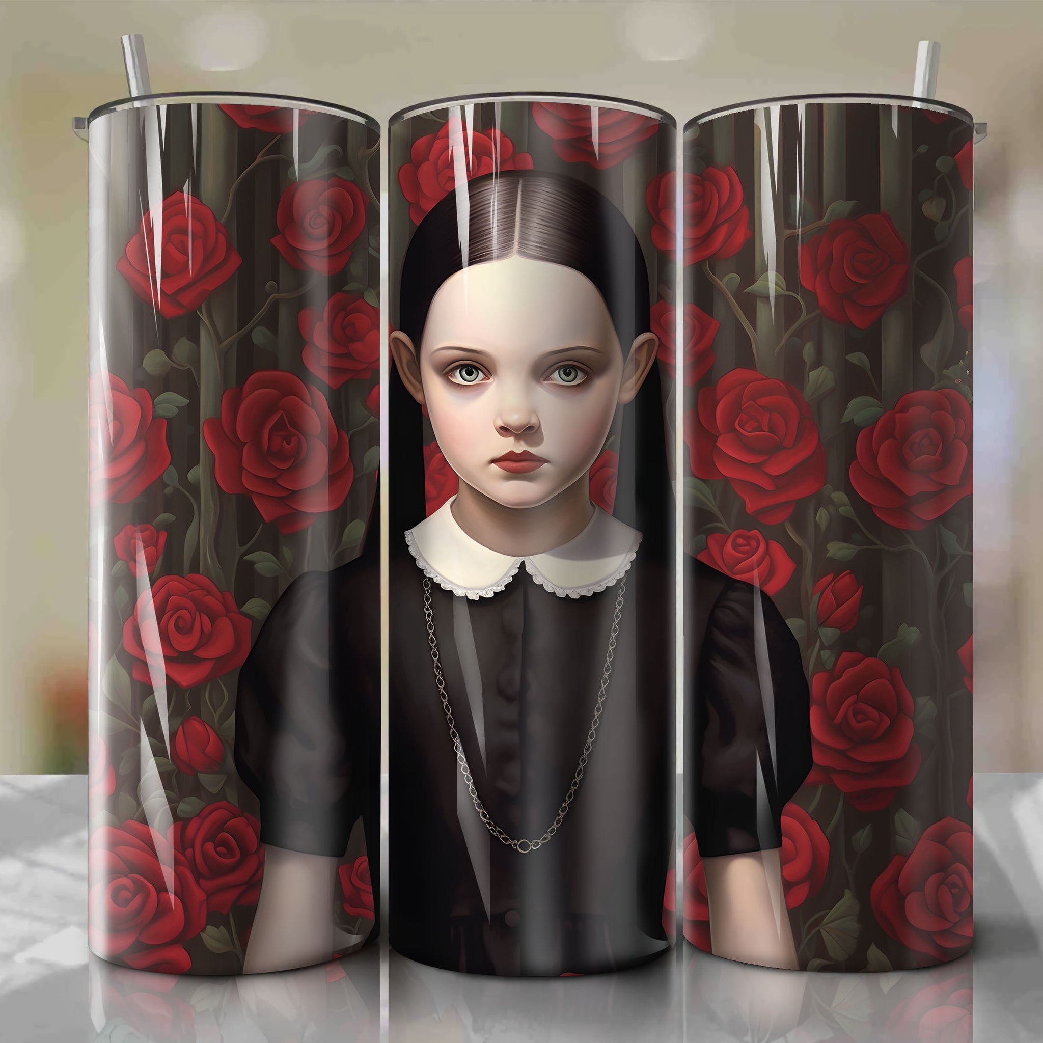 Unique Wednesday Addams 3d Floral Design for Sublimation Skinny Tumble