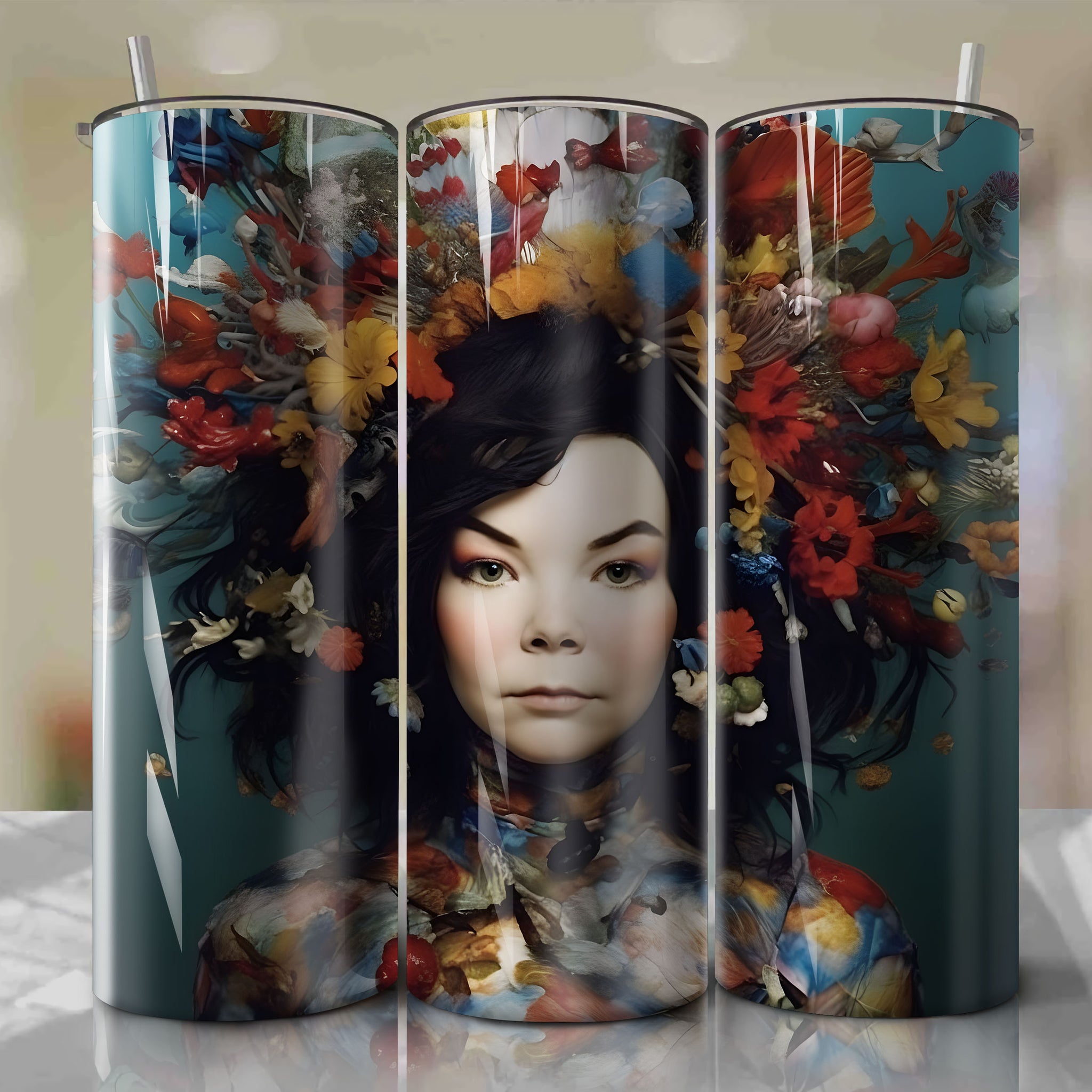 Upgrade Your Drinkware Collection with Bjork-themed Skinny Tumbler 20oz Wrap PNG - Sublimation